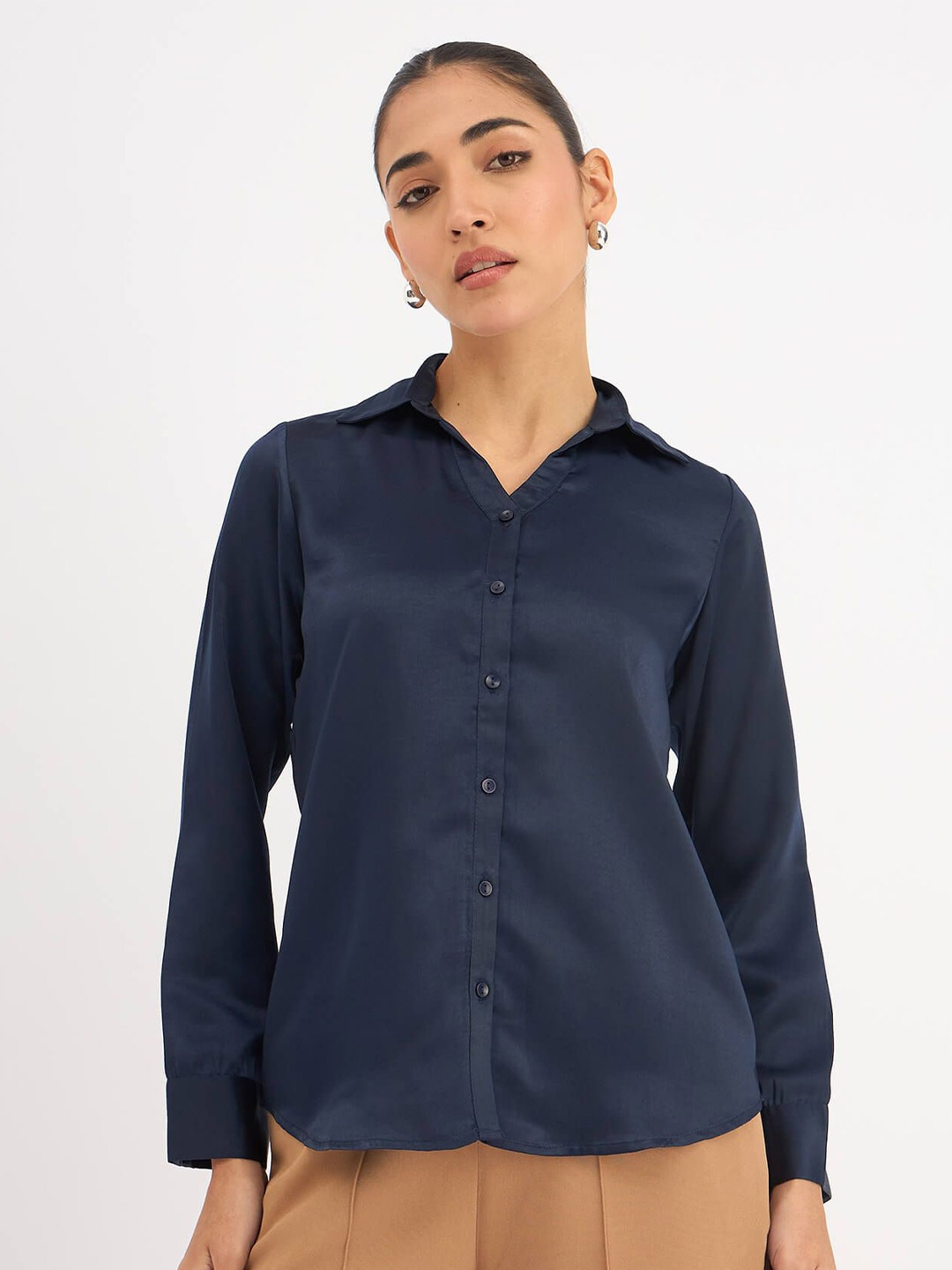 

SALT ATTIRE Women Opaque Solid Party Shirt, Navy blue