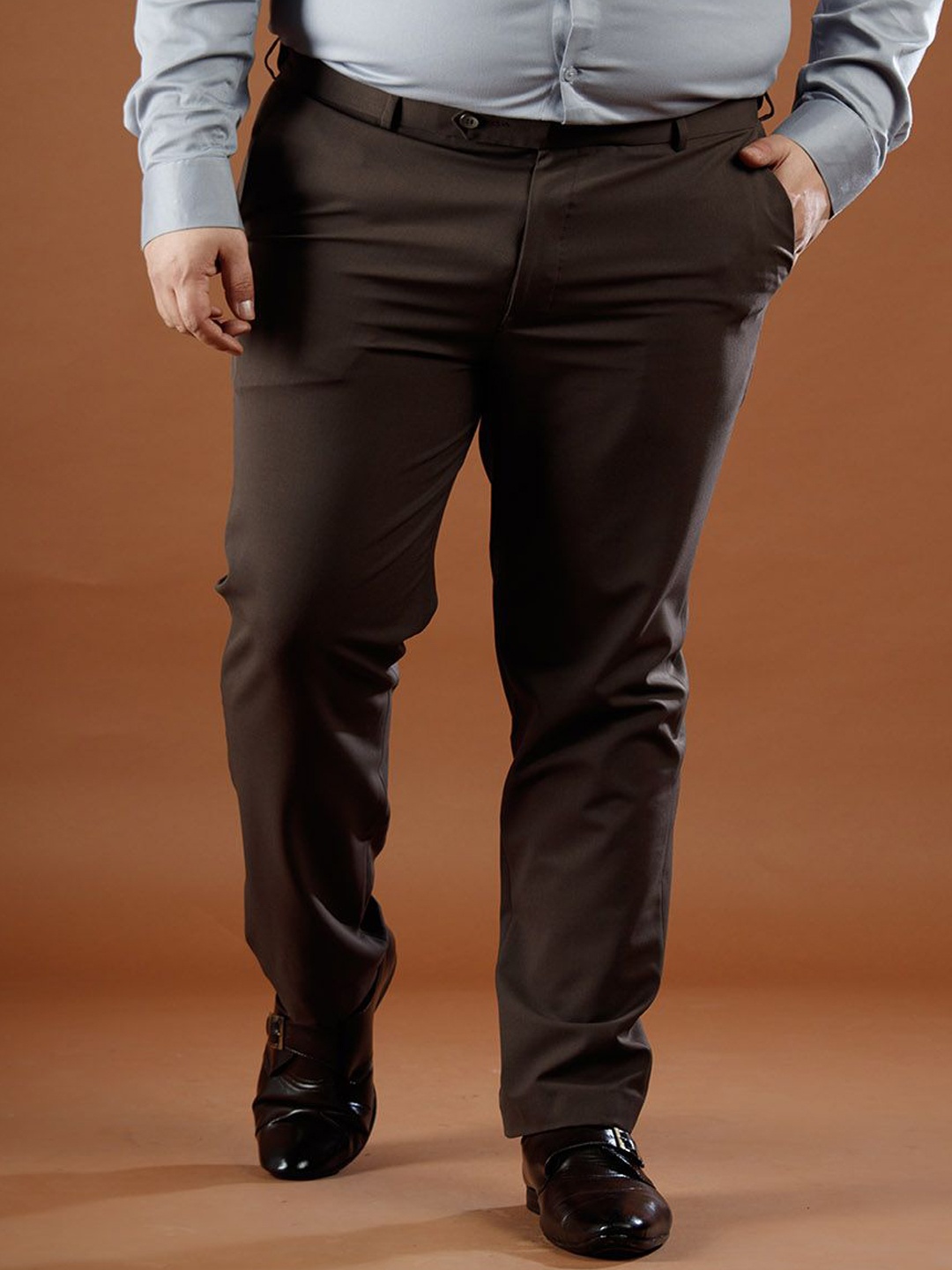 

Muffynn Men Plus Size Relaxed Straight Leg Straight Fit Formal Trousers, Brown