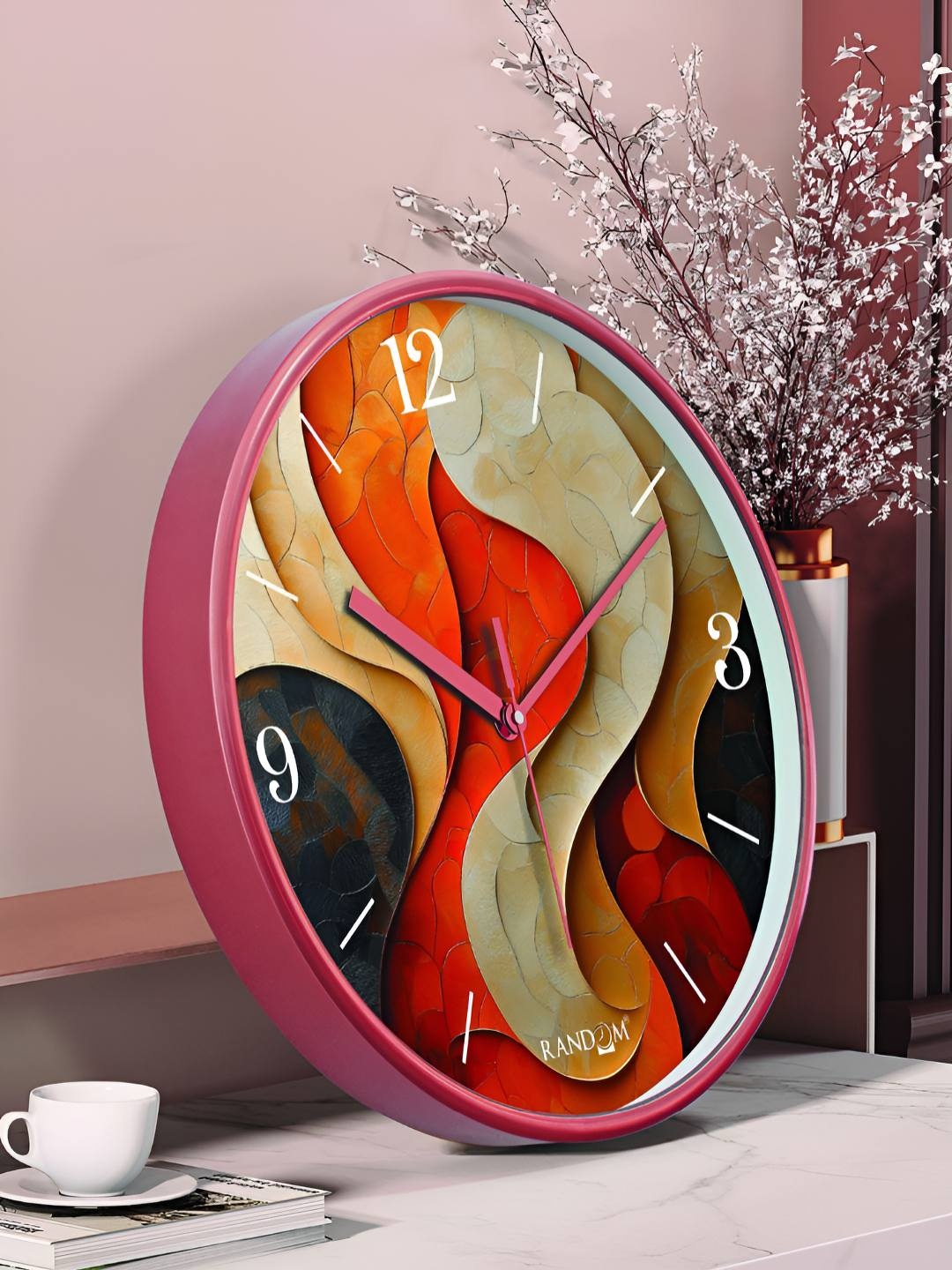 

RANDOM Printed Round Shaped Sweep Silent Movement Contemporary Wall Clock, Orange