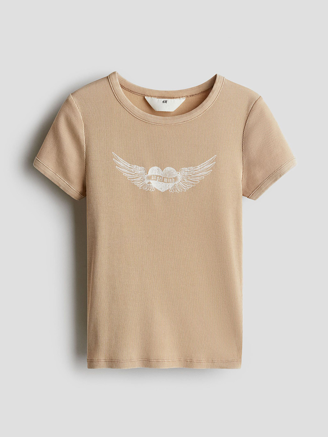 

H&M Print-Motif Jersey Top, Beige