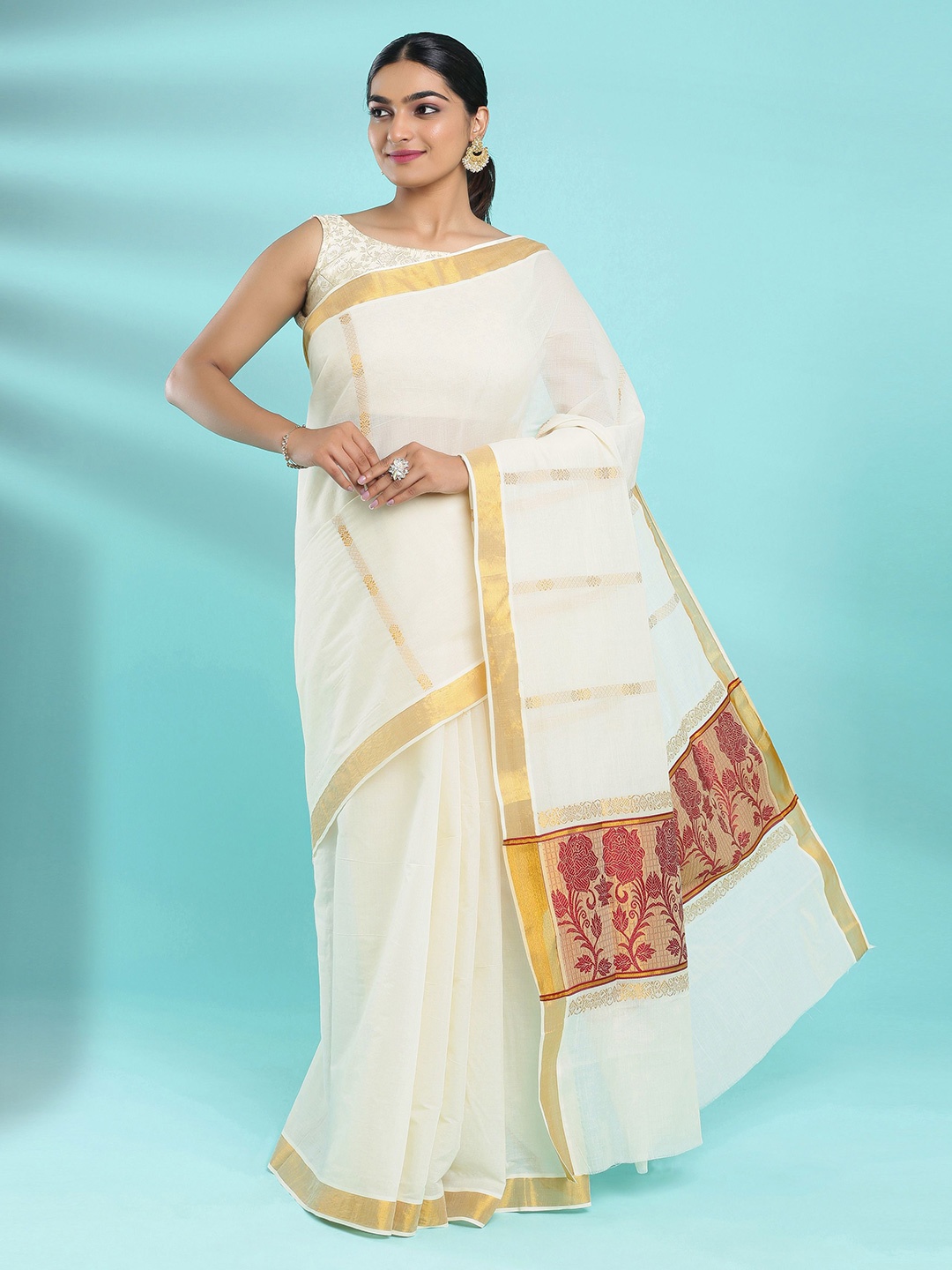 

Kalyan Silks Woven Design Zari Kasavu Saree, Cream