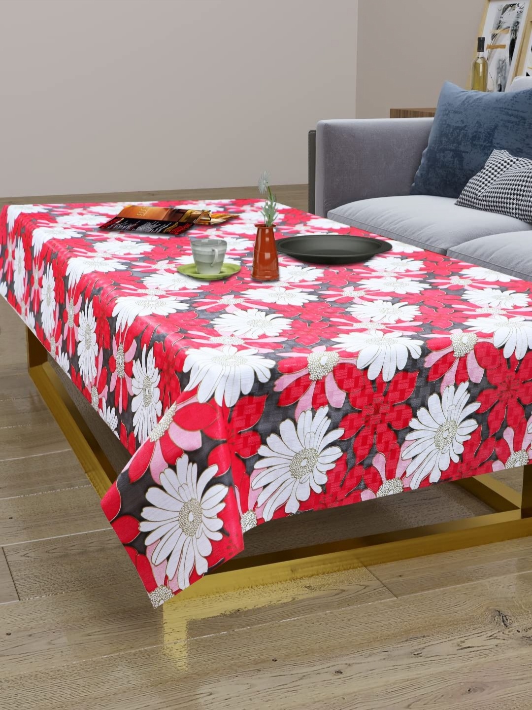 

LooMantha Red & White Floral Printed Waterproof 2-Seater Table Cover