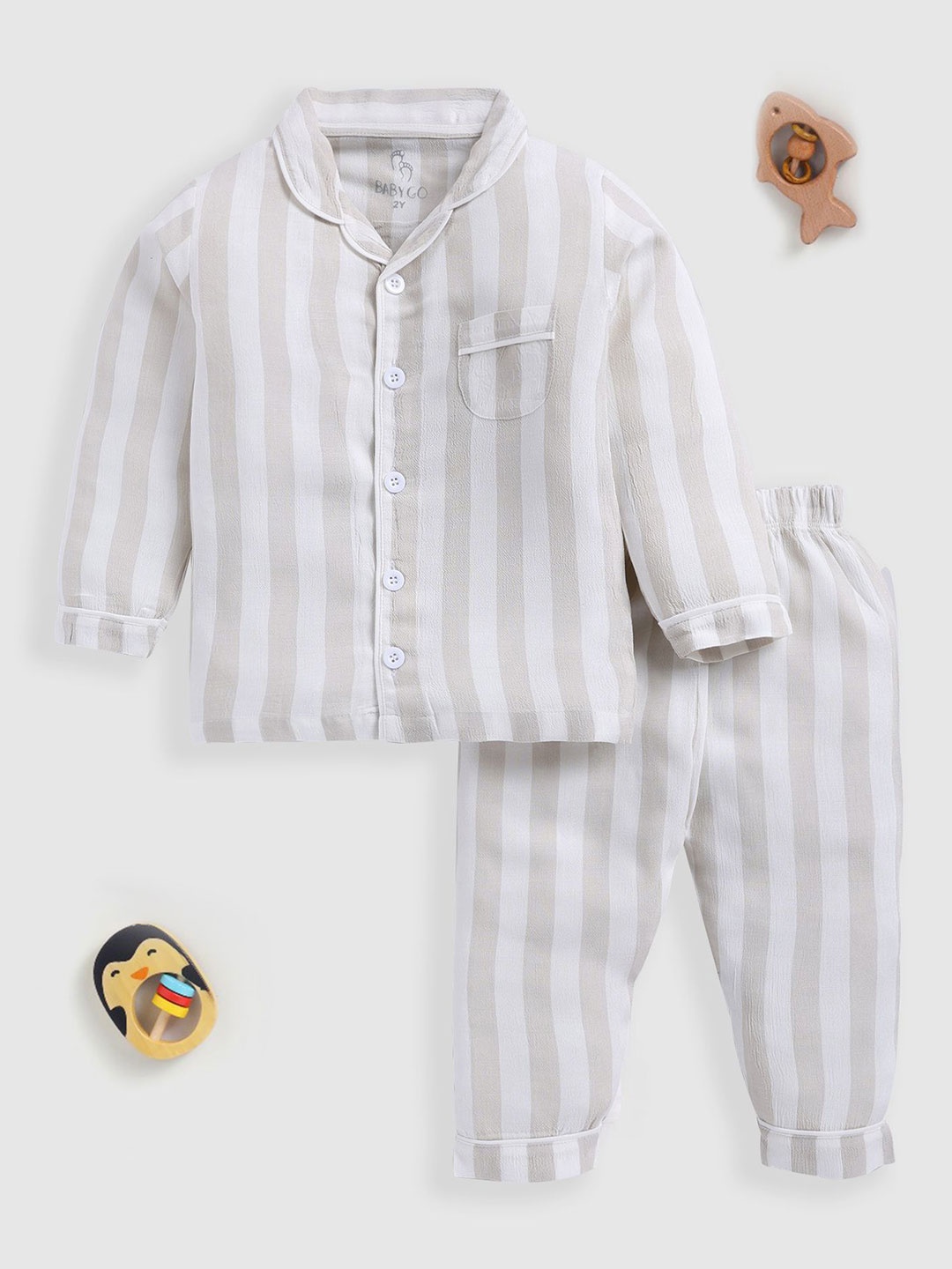 

BABY GO Boys Striped Shirt with Pyjamas, Grey