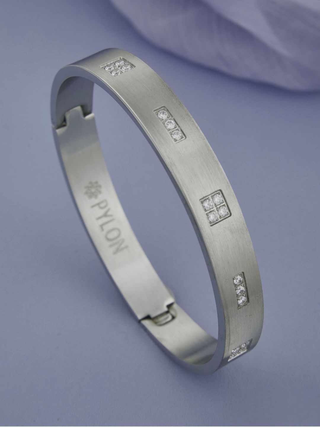 

PYLON Men American Diamond Oxidised Kada Bracelet, Silver