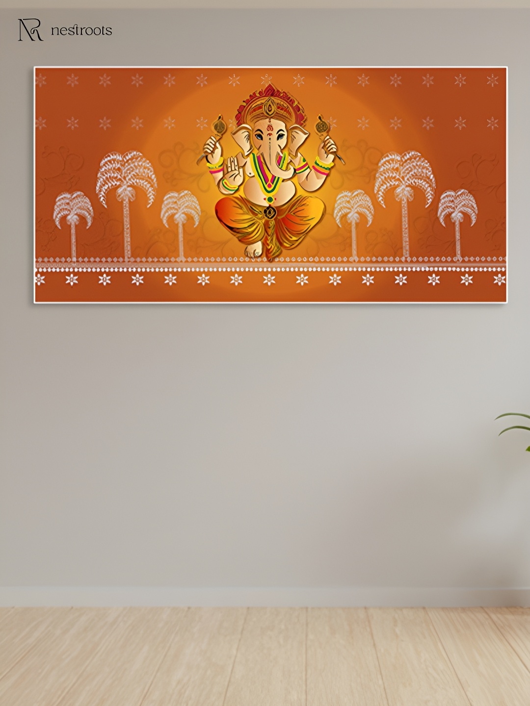 

nestroots Orange & Yellow Radiant Lord Ganesha Care Canvas Religious Wall Painting