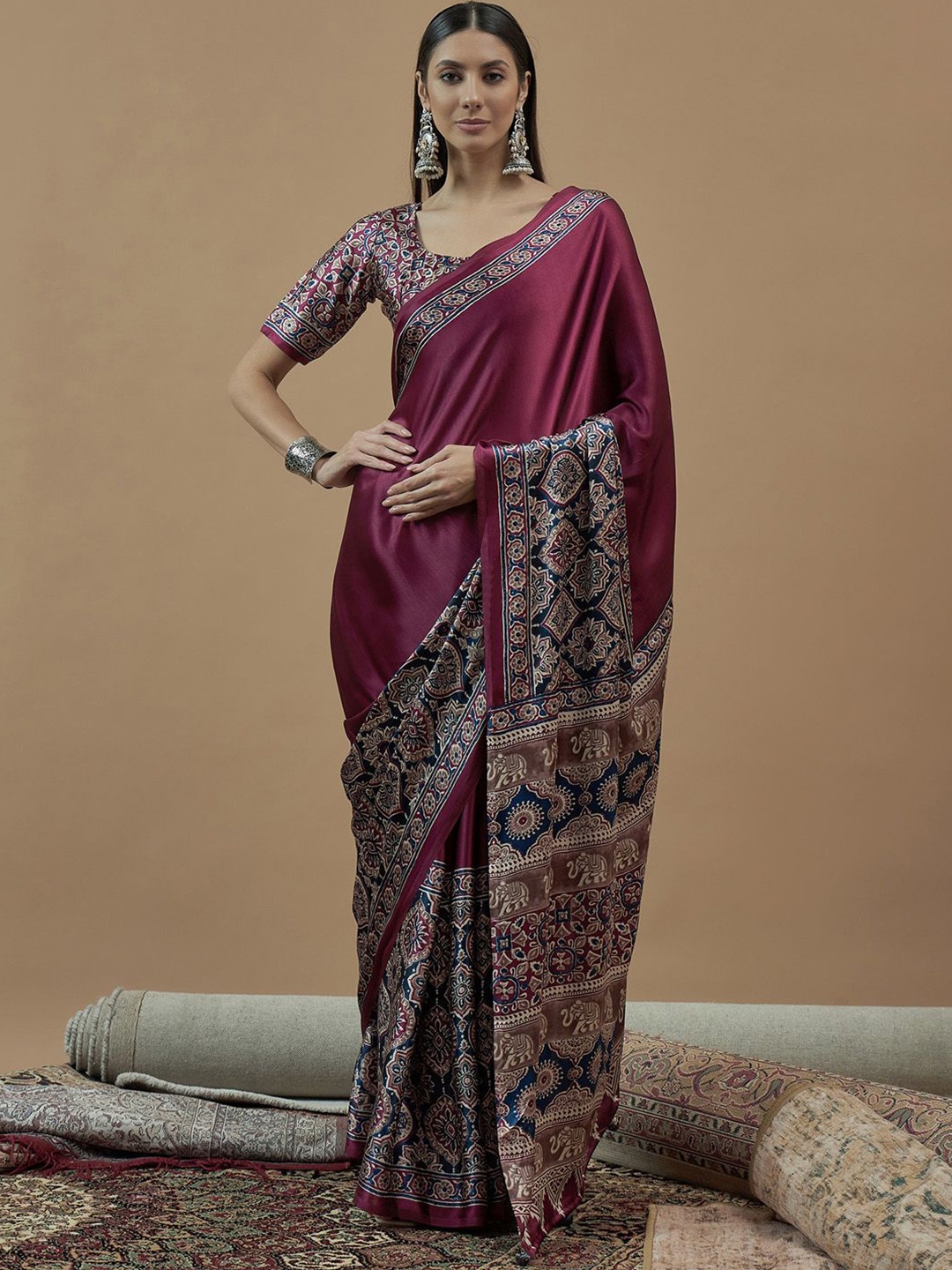 

Anouk Ethnic Motifs Poly Crepe Block Print Saree, Magenta