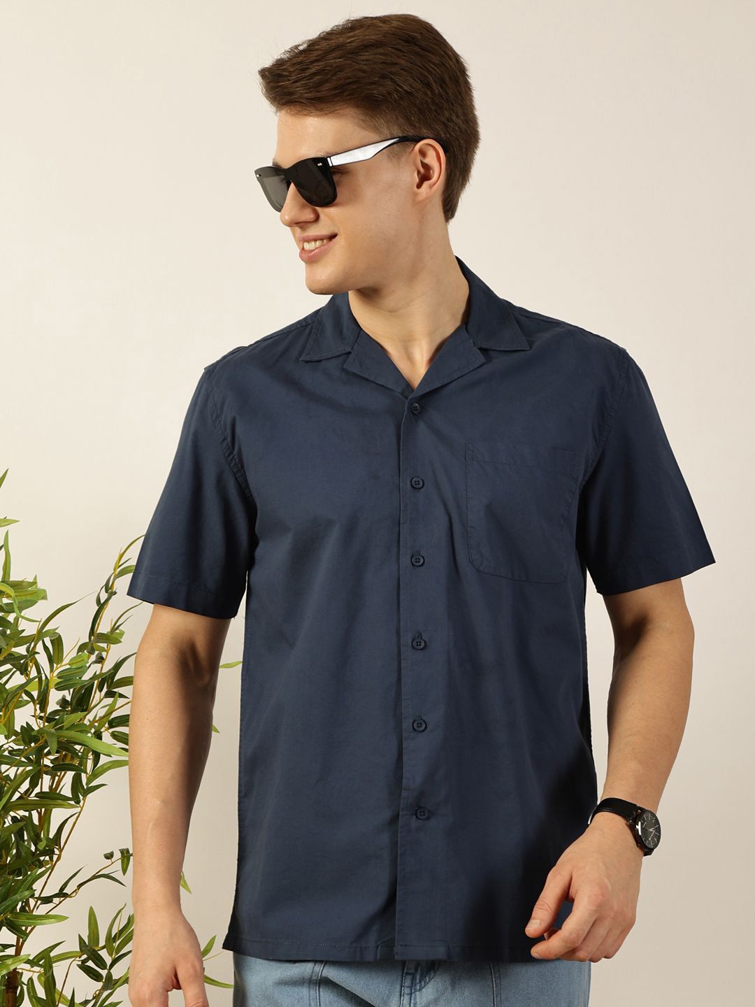 

Mast & Harbour Men Premium Solid Casual Shirt, Navy blue