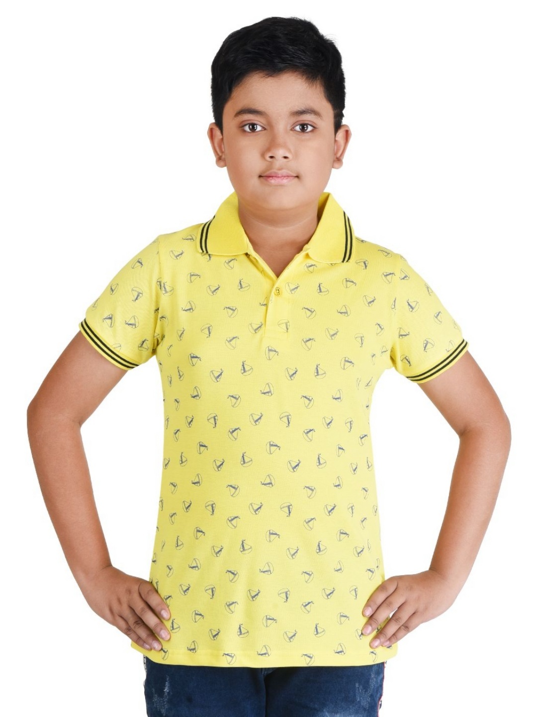 

Clothe Funn Boys Conversational Printed Cotton Polo Collar T-shirt, Yellow
