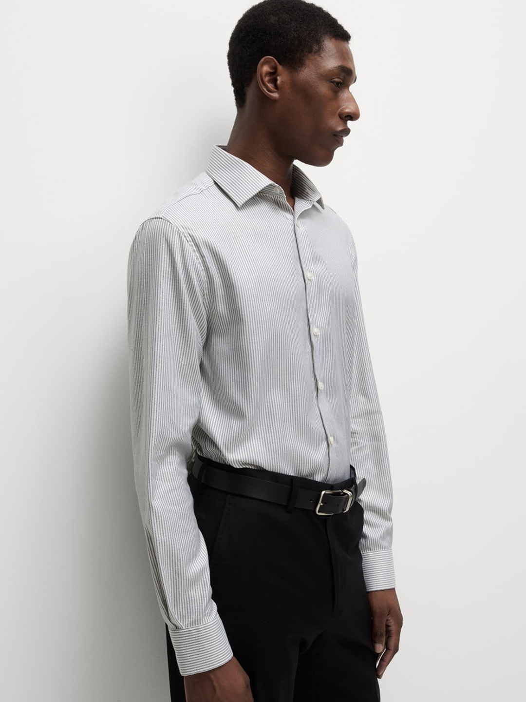 

Marks & Spencer Men Slim Fit Striped Pure Cotton Casual Shirt, White