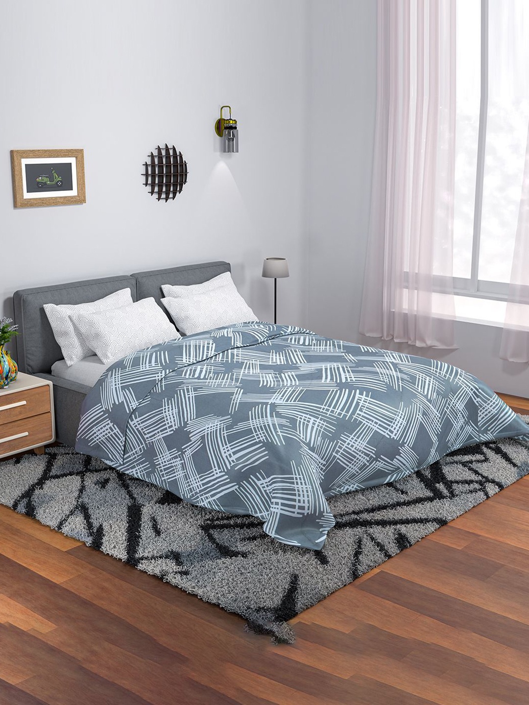 

Kuber Industries Grey & White Checked Mild Winter 300 GSM Double Bed Comforter