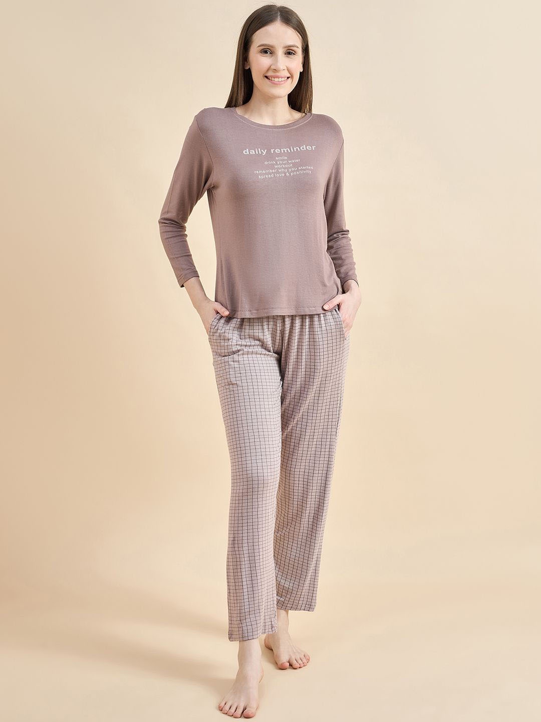 

July Women Printed Night suit, Brown