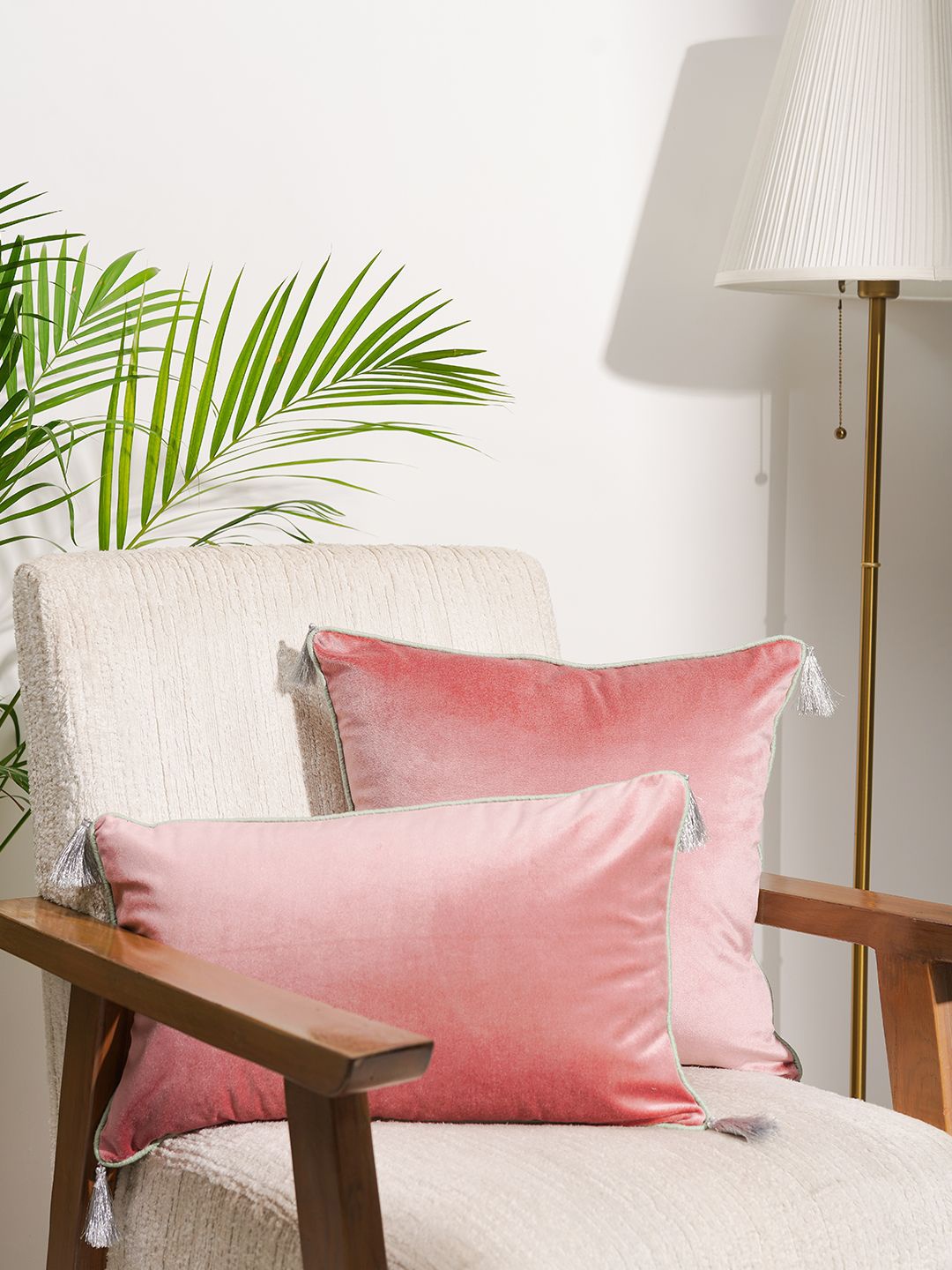 

India Circus by Krsnaa Mehta Peach-Coloured Velvet Square Cushion Covers