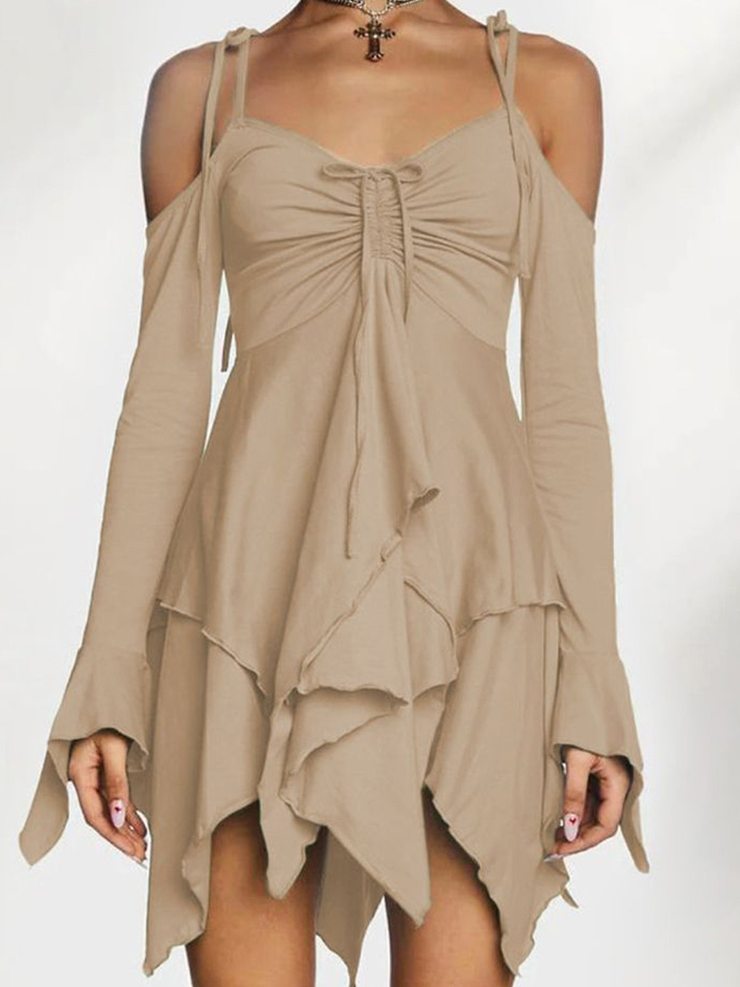 

LULU & SKY Cold-Shoulder A-Line Dress, Beige