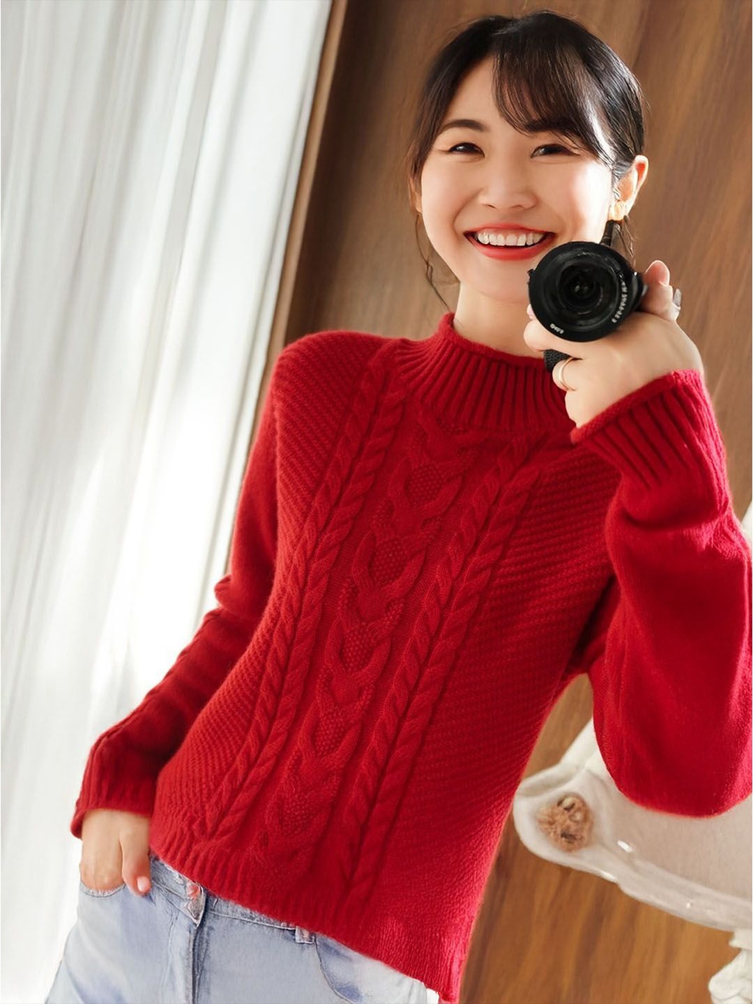 

StyleCast Women Cable Knit Pullover, Red