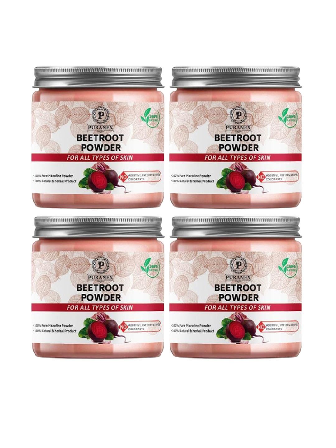 

Puranex Set Of 4 100% Natural & Pure Beet Root Powder - -100 gm Each, White