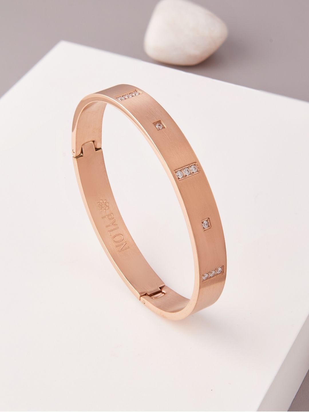 

PYLON Men American Diamond Kada Bracelet, Rose gold