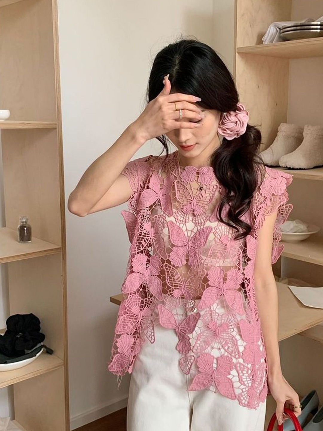 

LULU & SKY Floral Print Flutter Sleeve Top, Pink