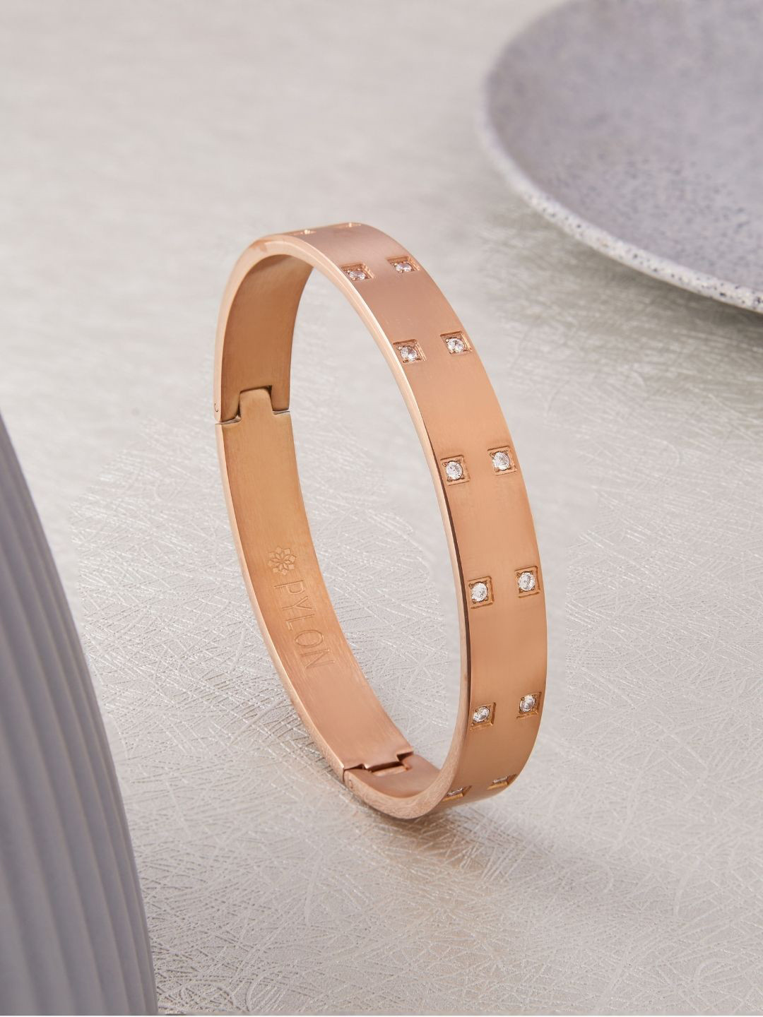 

PYLON Men American Diamond Kada Bracelet, Rose gold