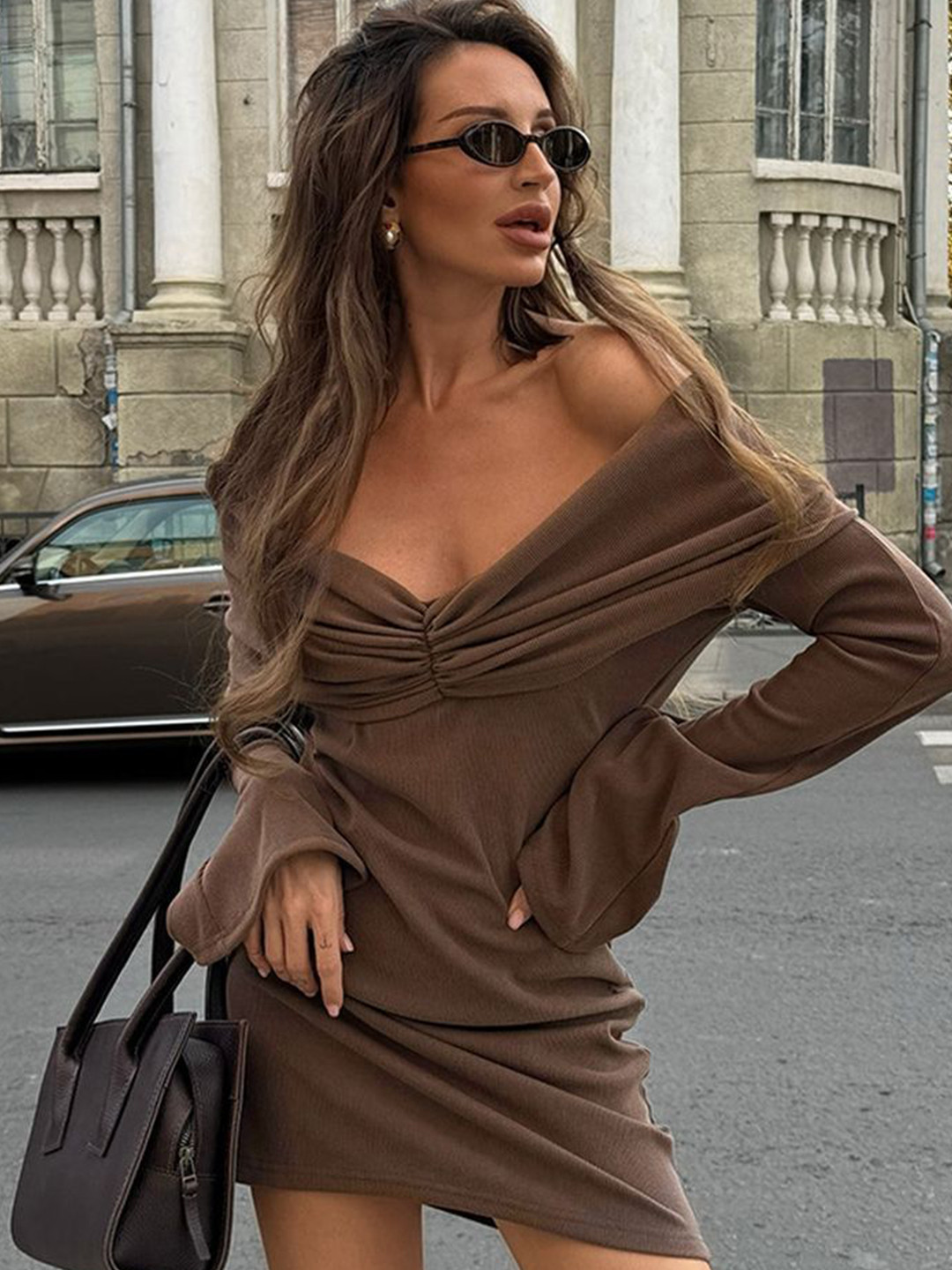

LULU & SKY Cold-Shoulder Dress, Brown