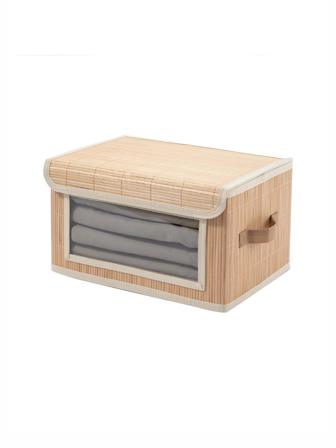 

HomeStorie Brown Striped Bamboo Vision Clothes Storage Box with Handle Organisers