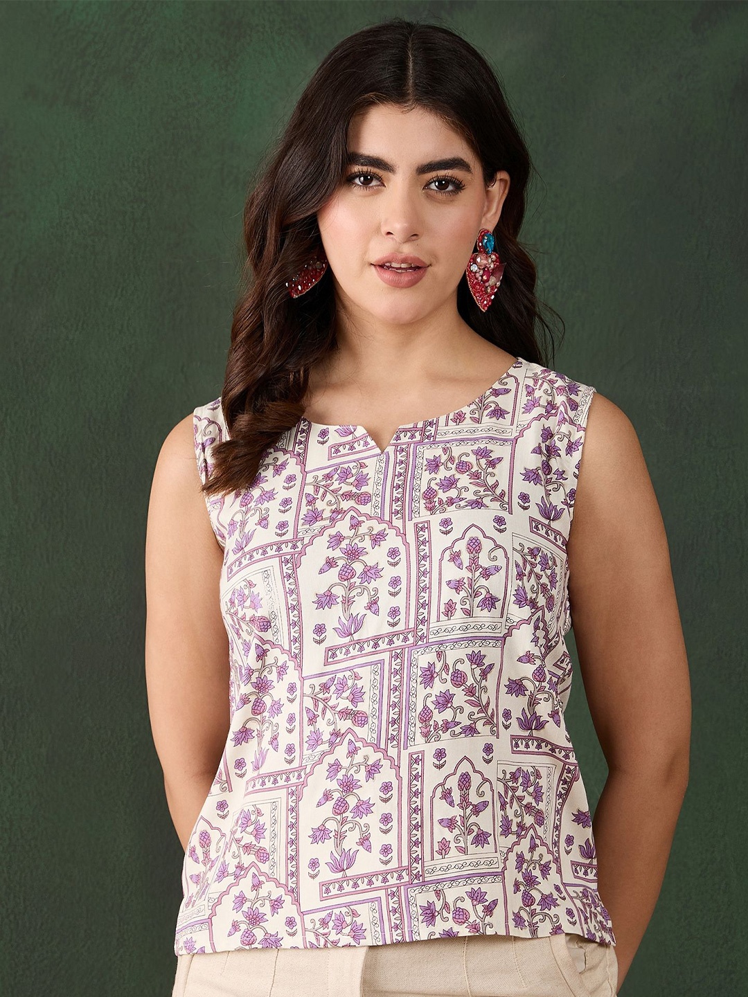 

Sangria Printed Sleeveless Crop Top, Mauve