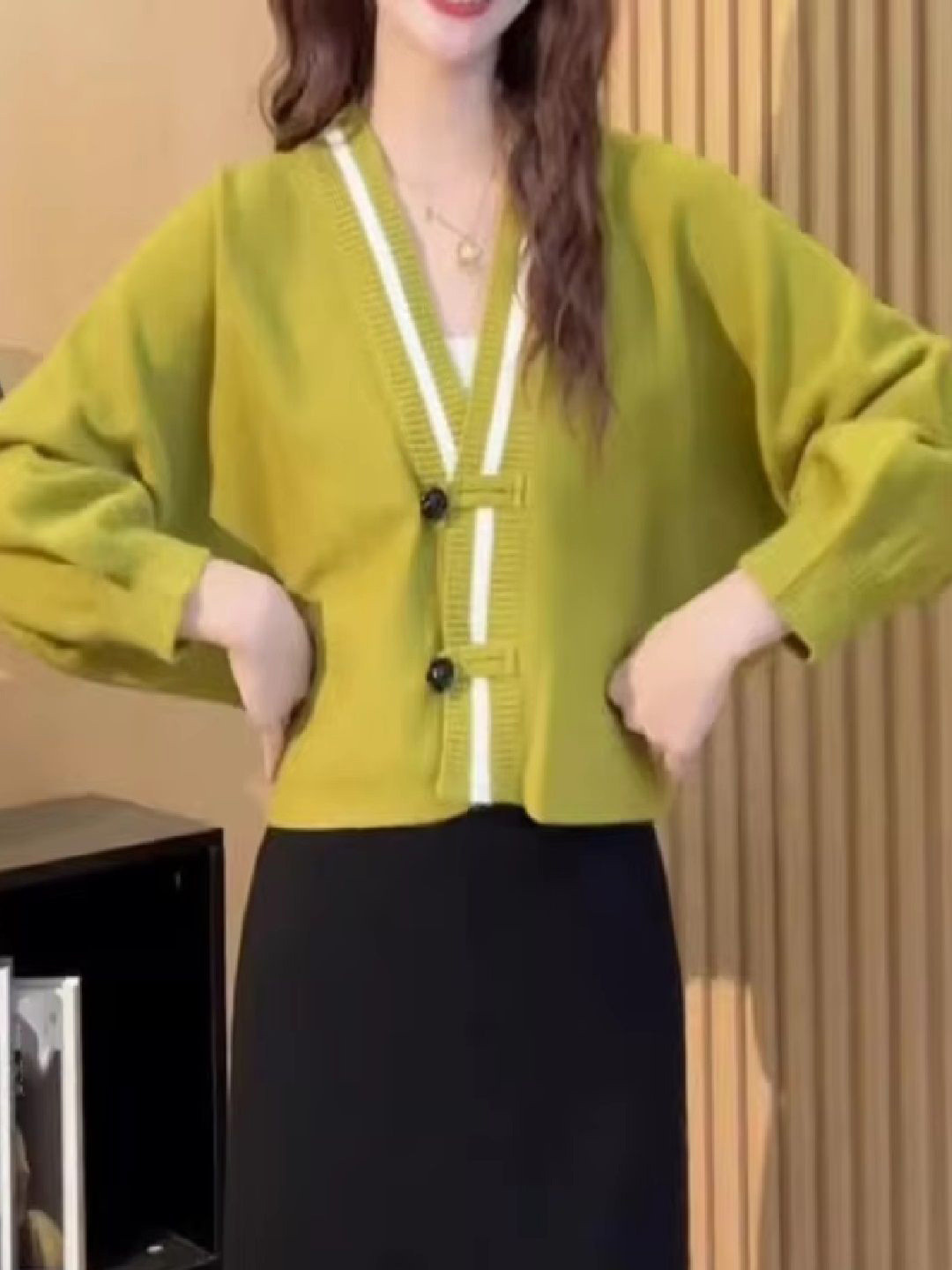 

StyleCast Women V-Neck Woollen Cardigan Sweater, Green