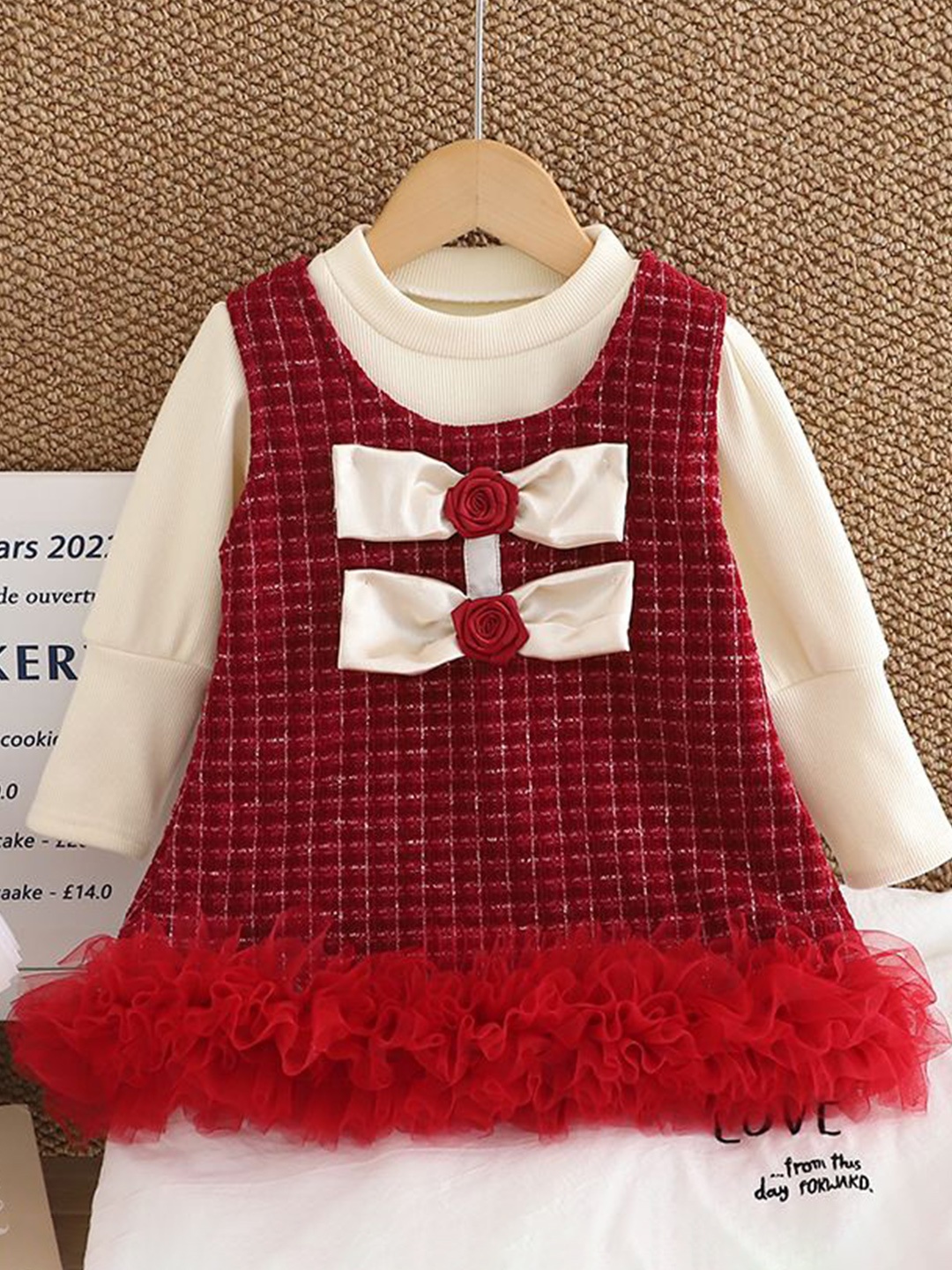 

YK Girls Cotton A-Line Dress and Inner With Bow Details, Red