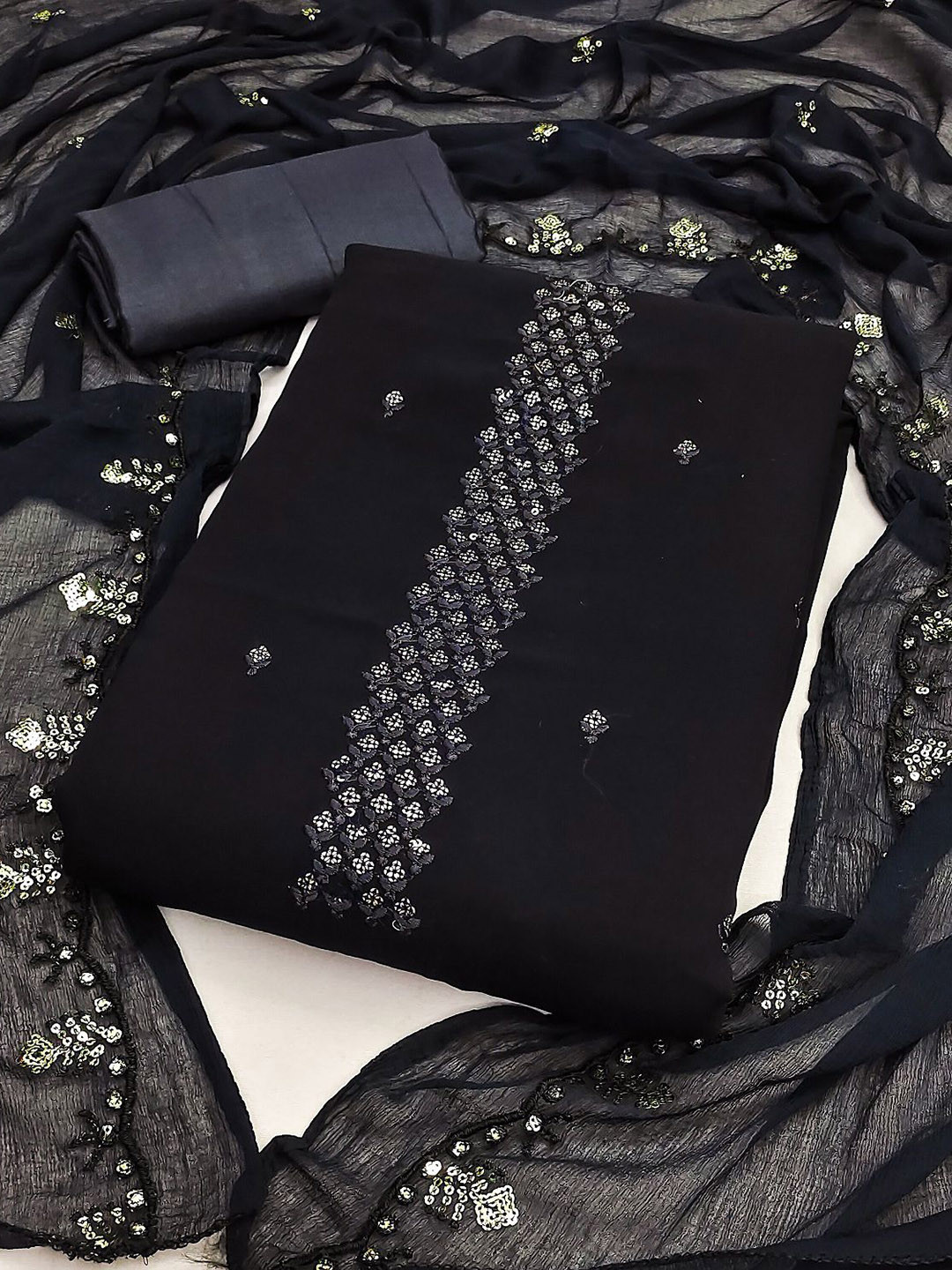 

APNISHA Embroidered Silk Georgette Unstitched Dress Material, Black