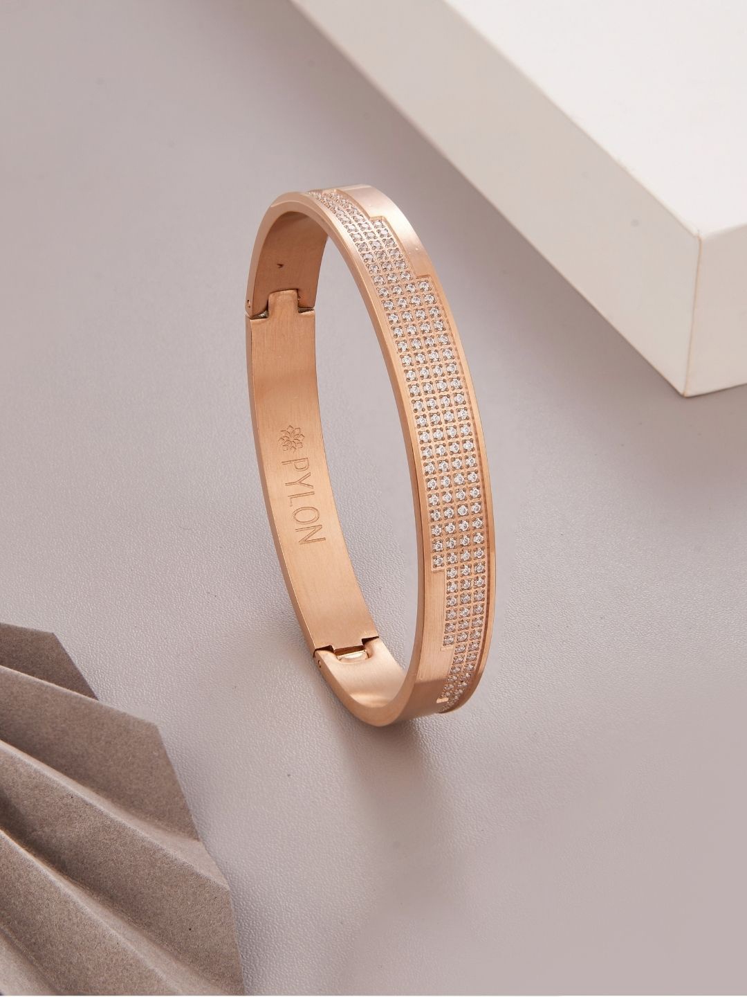 

PYLON Men American Diamond Kada Bracelet, Rose gold