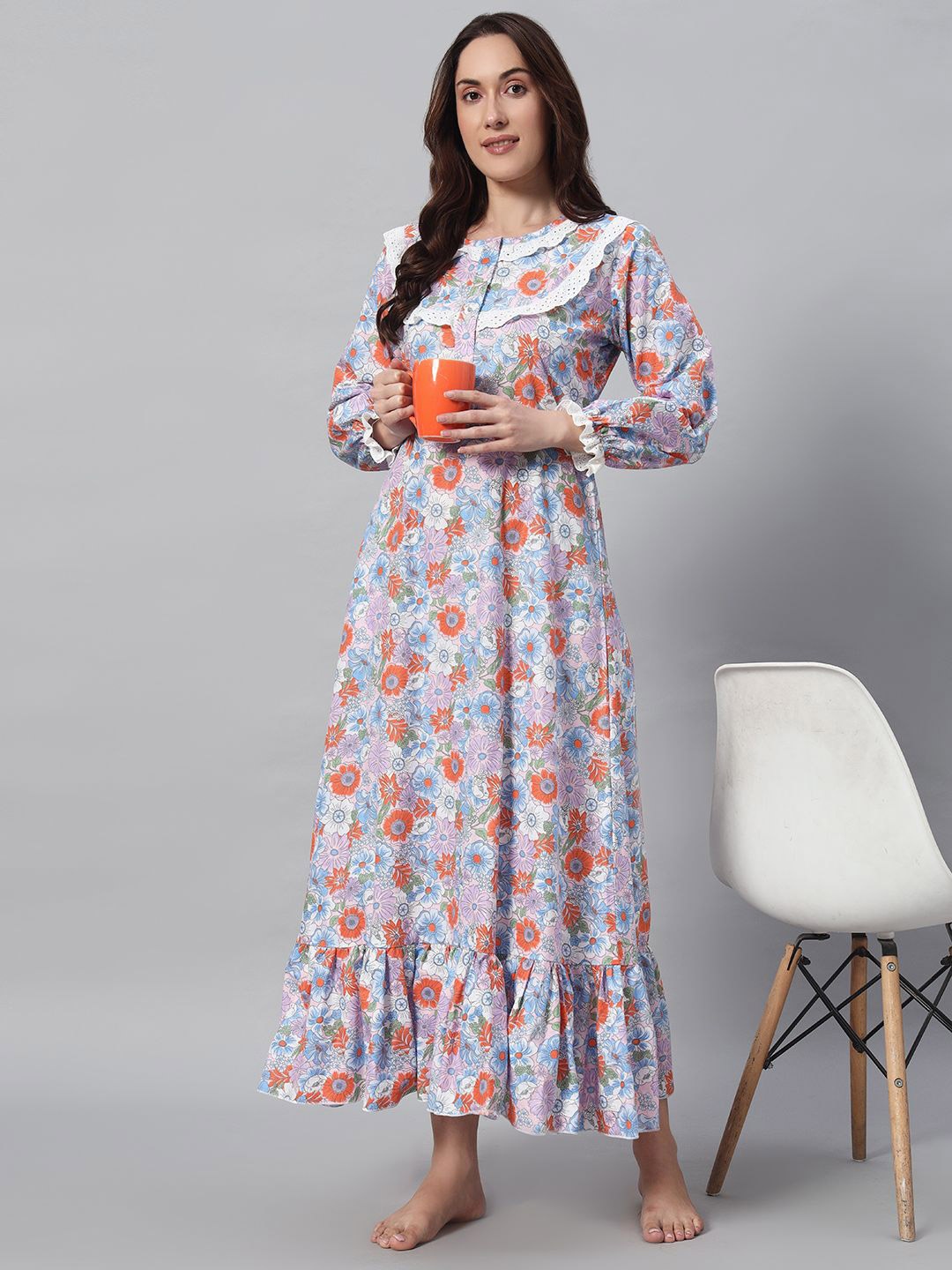 

SEPHANI Printed Maxi Nightdress, Orange