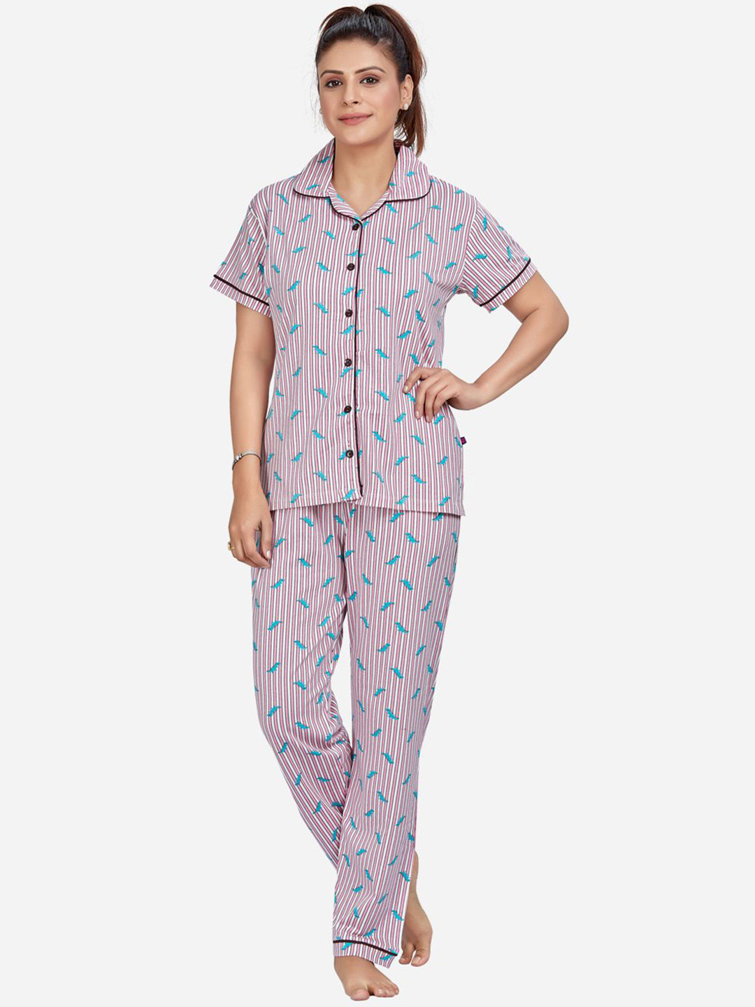 

July Women Printed Night suit, Pink