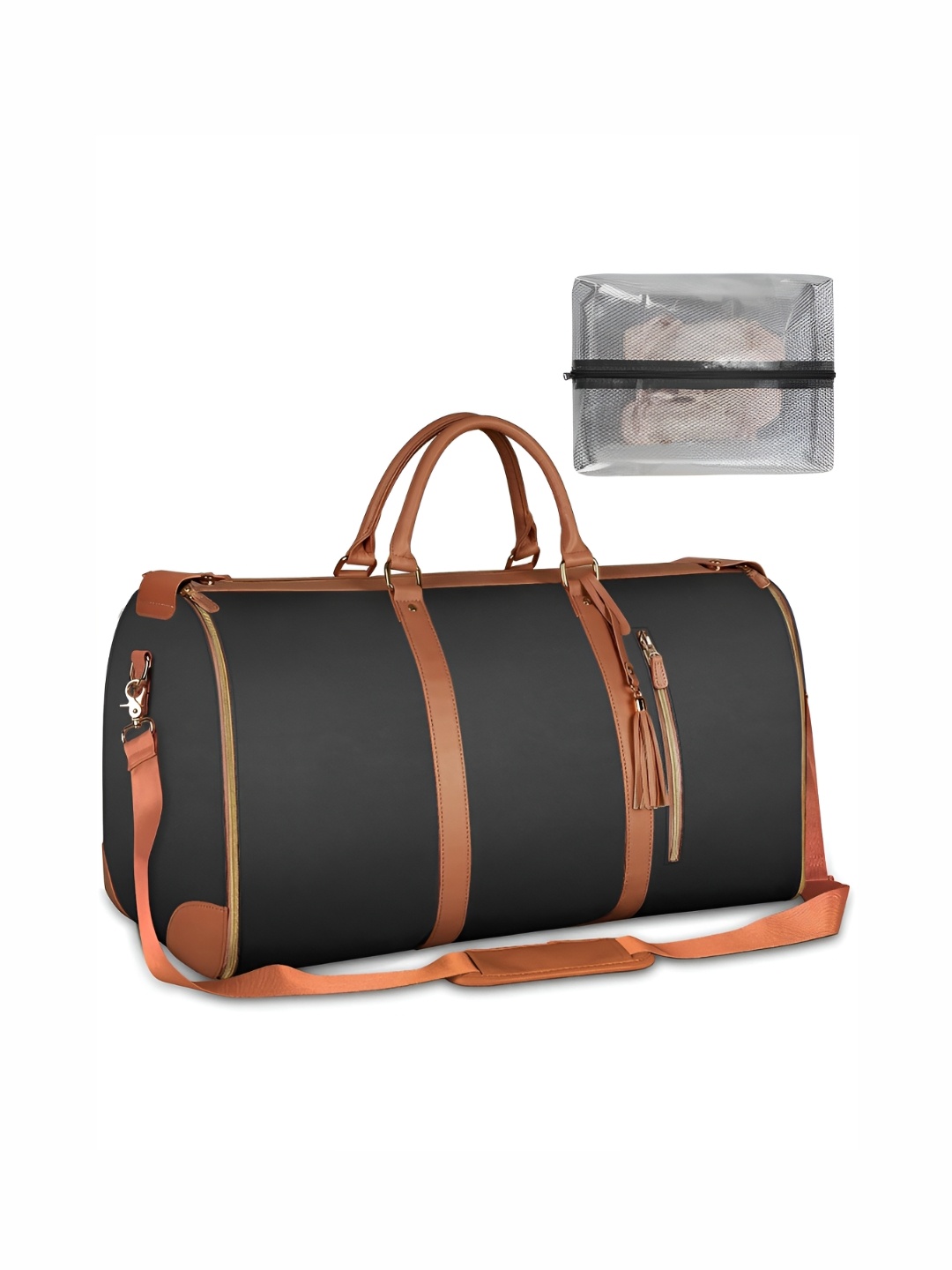 

HOUSE OF QUIRK Black & Brown 2 In 1 Convertible Travel Duffel Bag