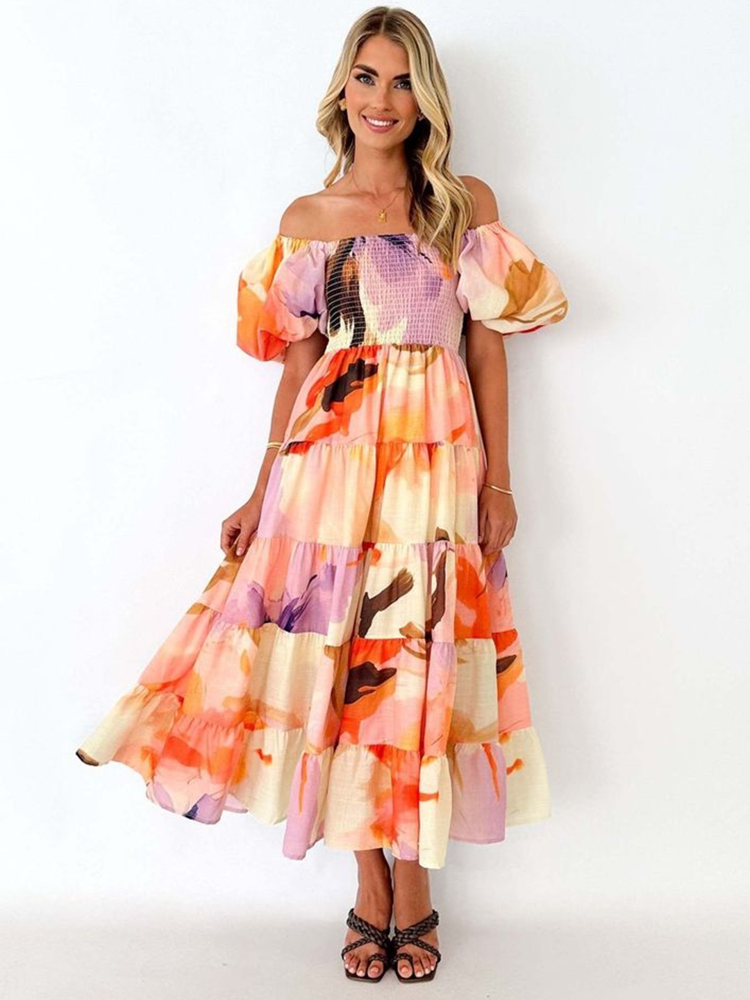 

LULU & SKY Tie and Dye Print Off-Shoulder Maxi Dress, Purple