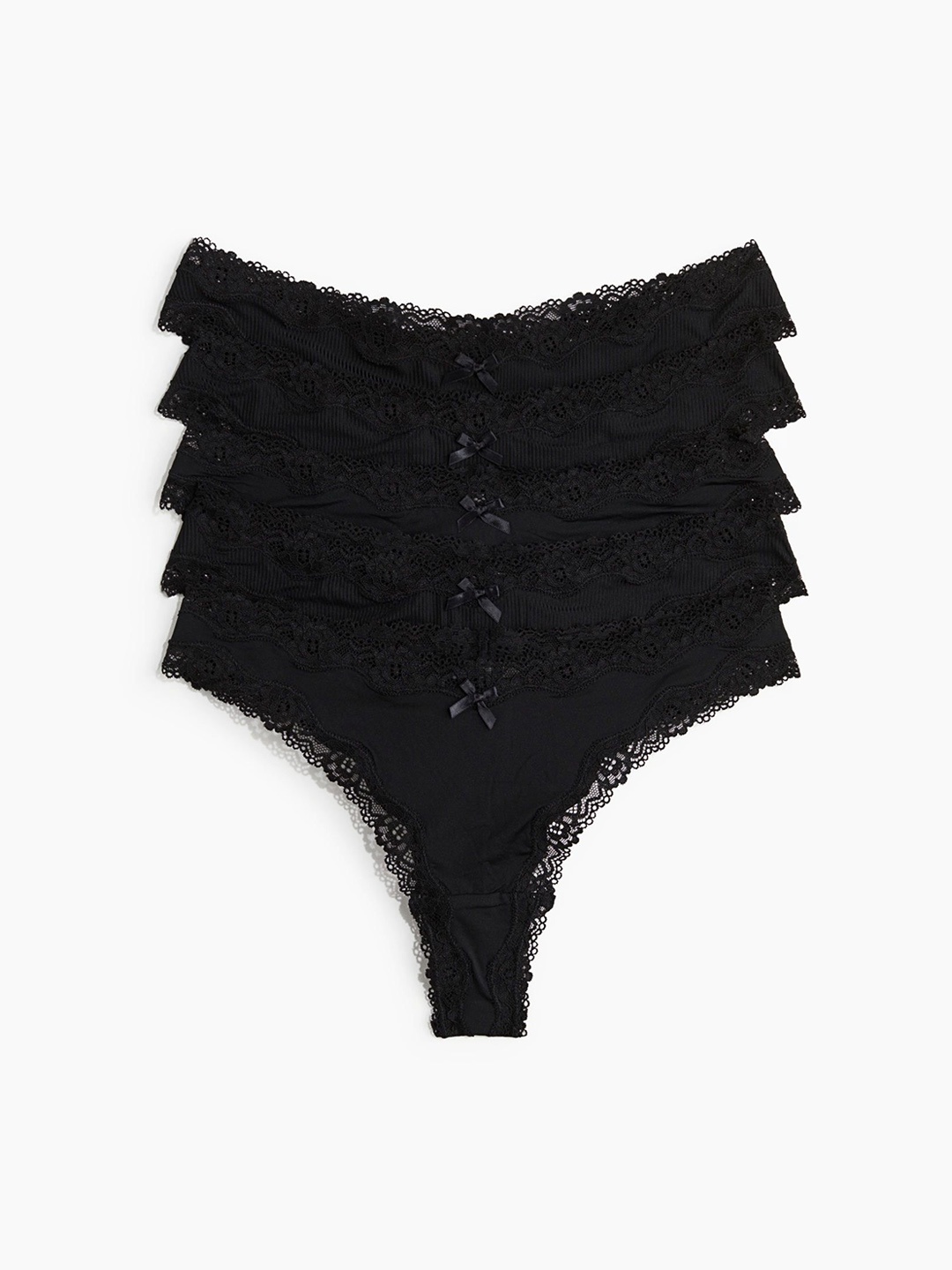 

H&M 5-Pack Microfibre & Lace Brazilian Briefs, Black