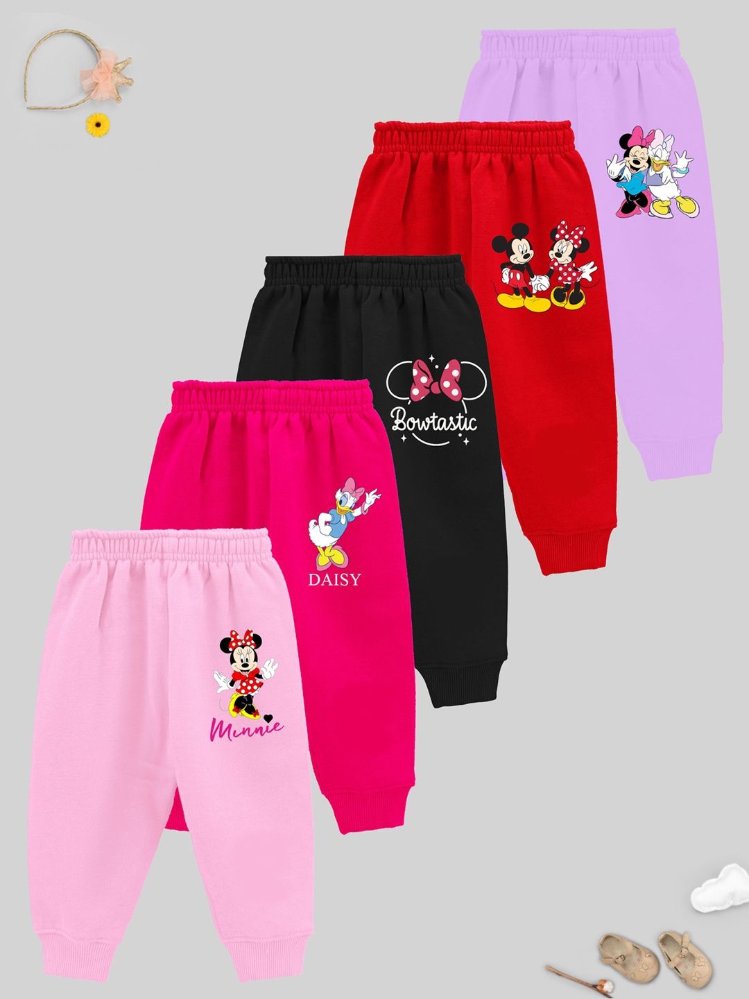 

Disney By Miss and Chief Girls Pack Of 5 Printed Joggers, Pink