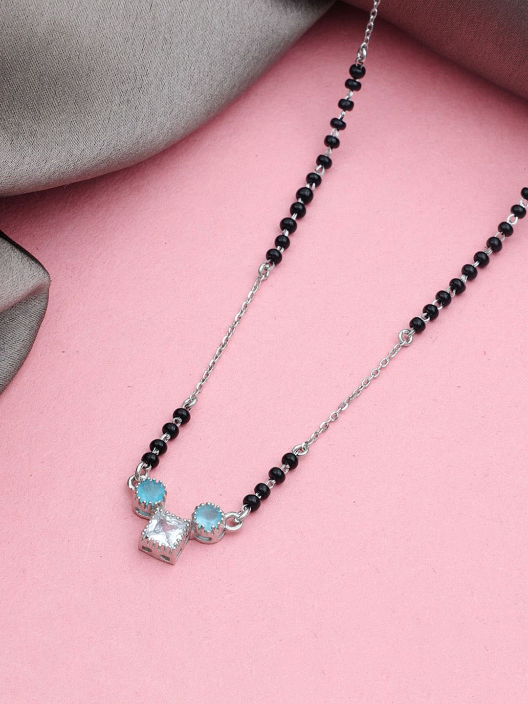 

MAIRA 925 Sterling Silver-Plated Crystals Studded & Beaded Mangalsutra