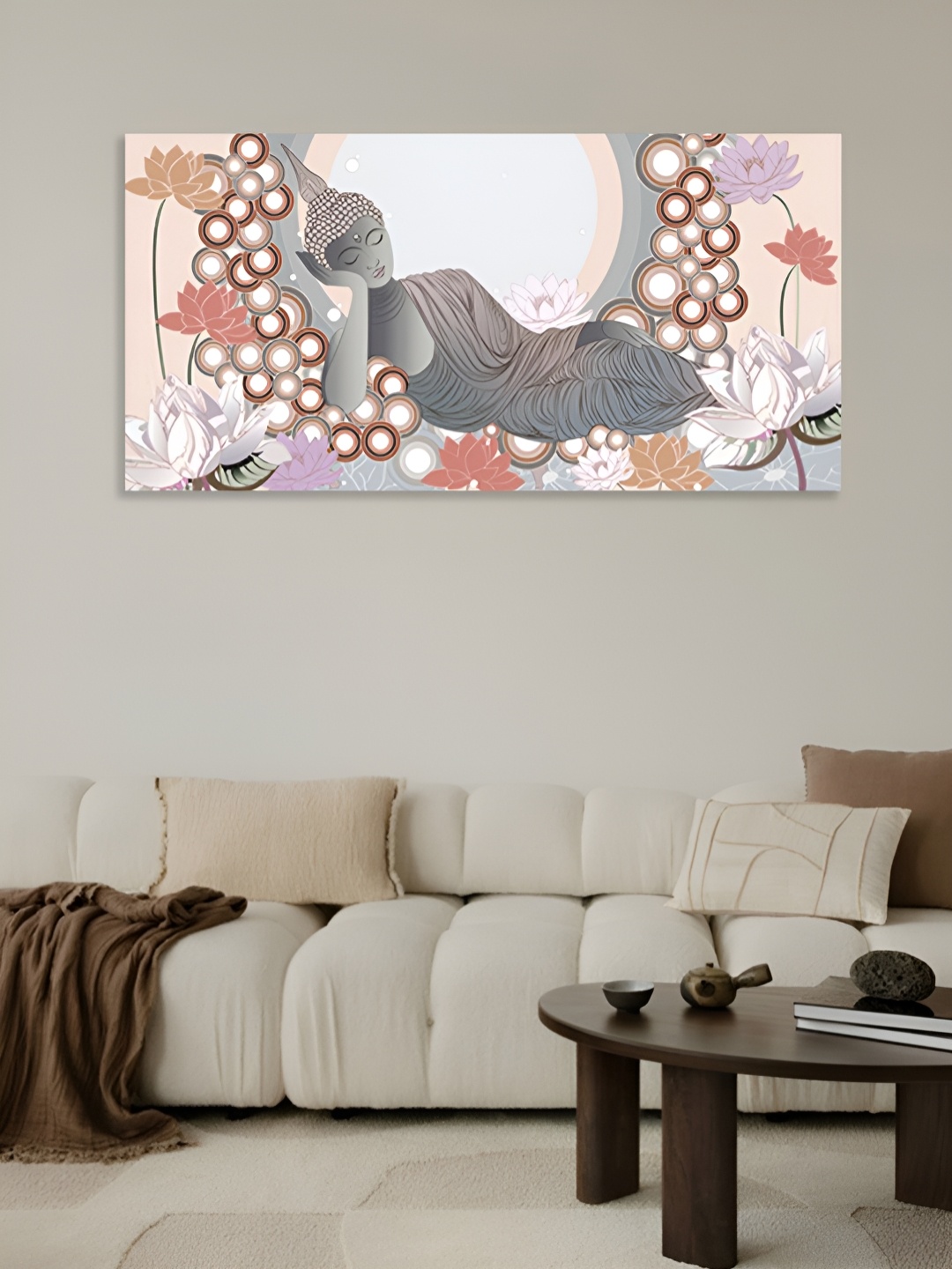 

nestroots White & Pink Buddha in sleeping Position Canvas Painting Wall Art