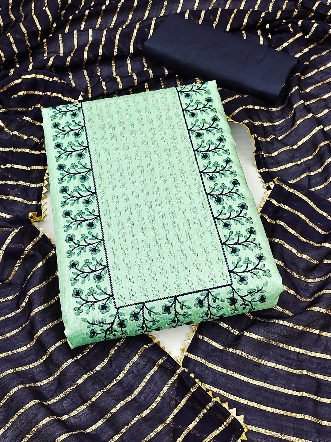 

Maroosh Embroidered Unstitched Dress Material, Sea green