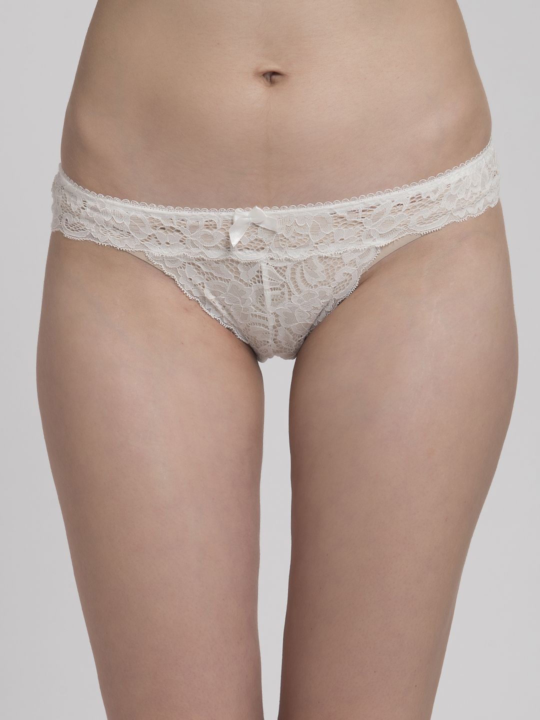 

MAKCLAN Women Self Design Lace Low-Rise Thong Brief, Off white