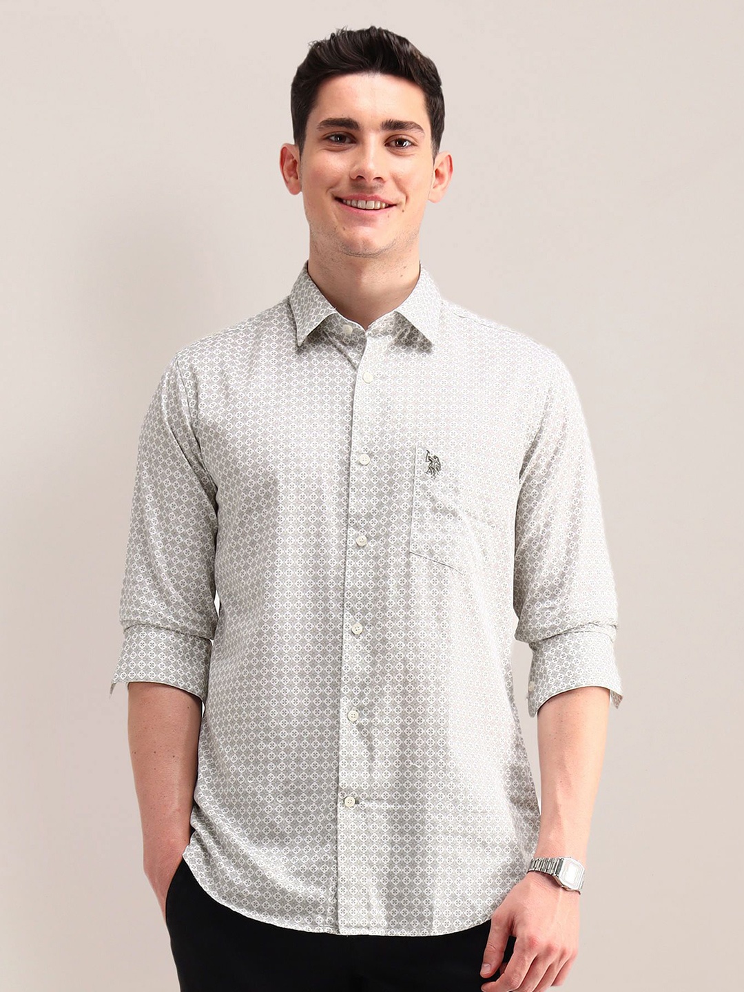 

U.S. Polo Assn. Men Tailored Fit Opaque Printed Formal Shirt, White