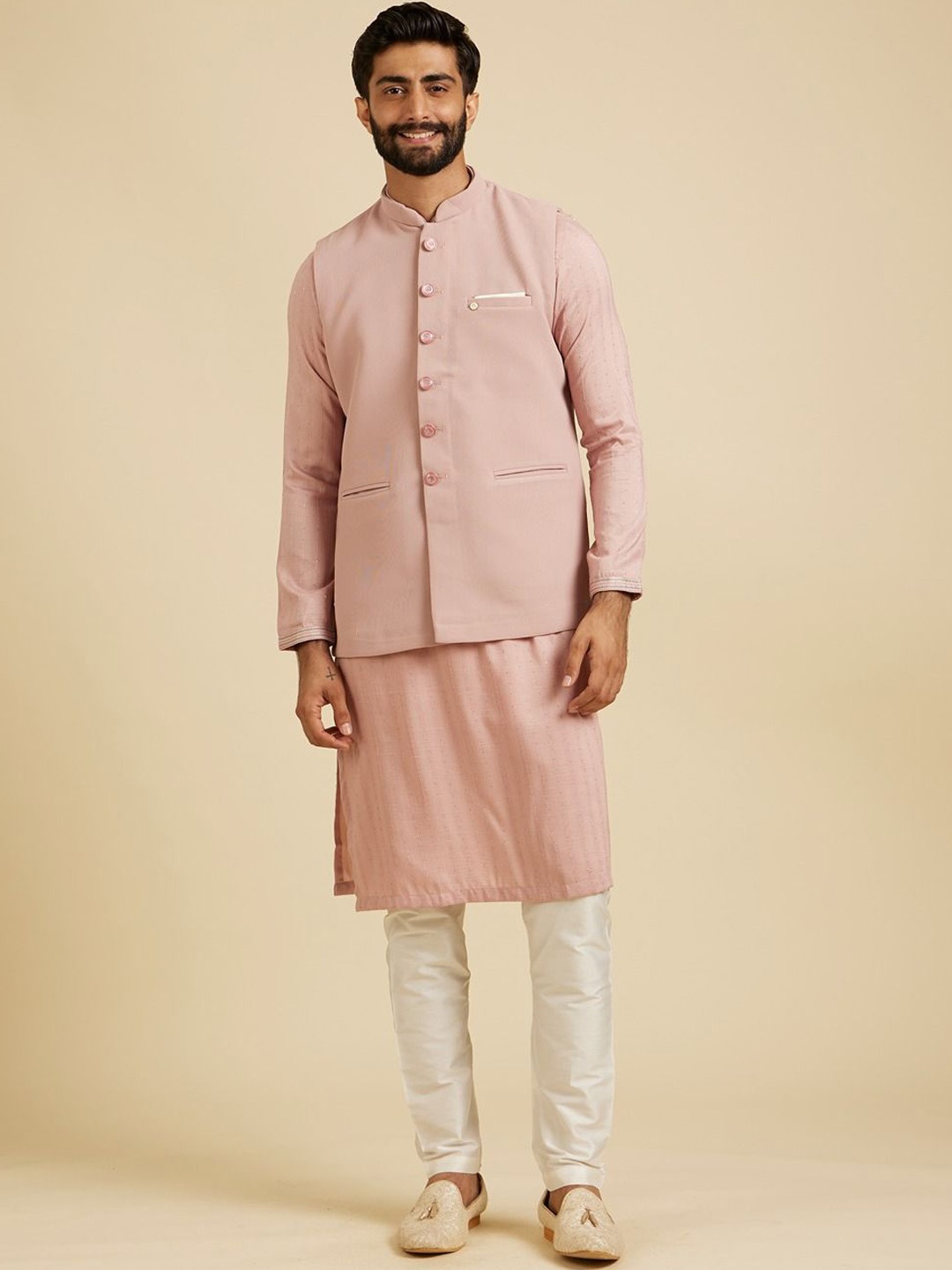 

Manyavar Self Design Nehru Jackets, Pink