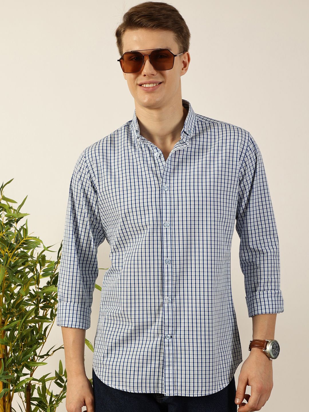 

Mast & Harbour Men Premium Slim Fit Micro Checked Cotton Casual Shirt, White
