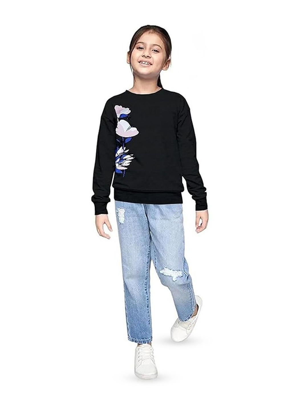 

BAESD Girls Printed Sweatshirt, Black