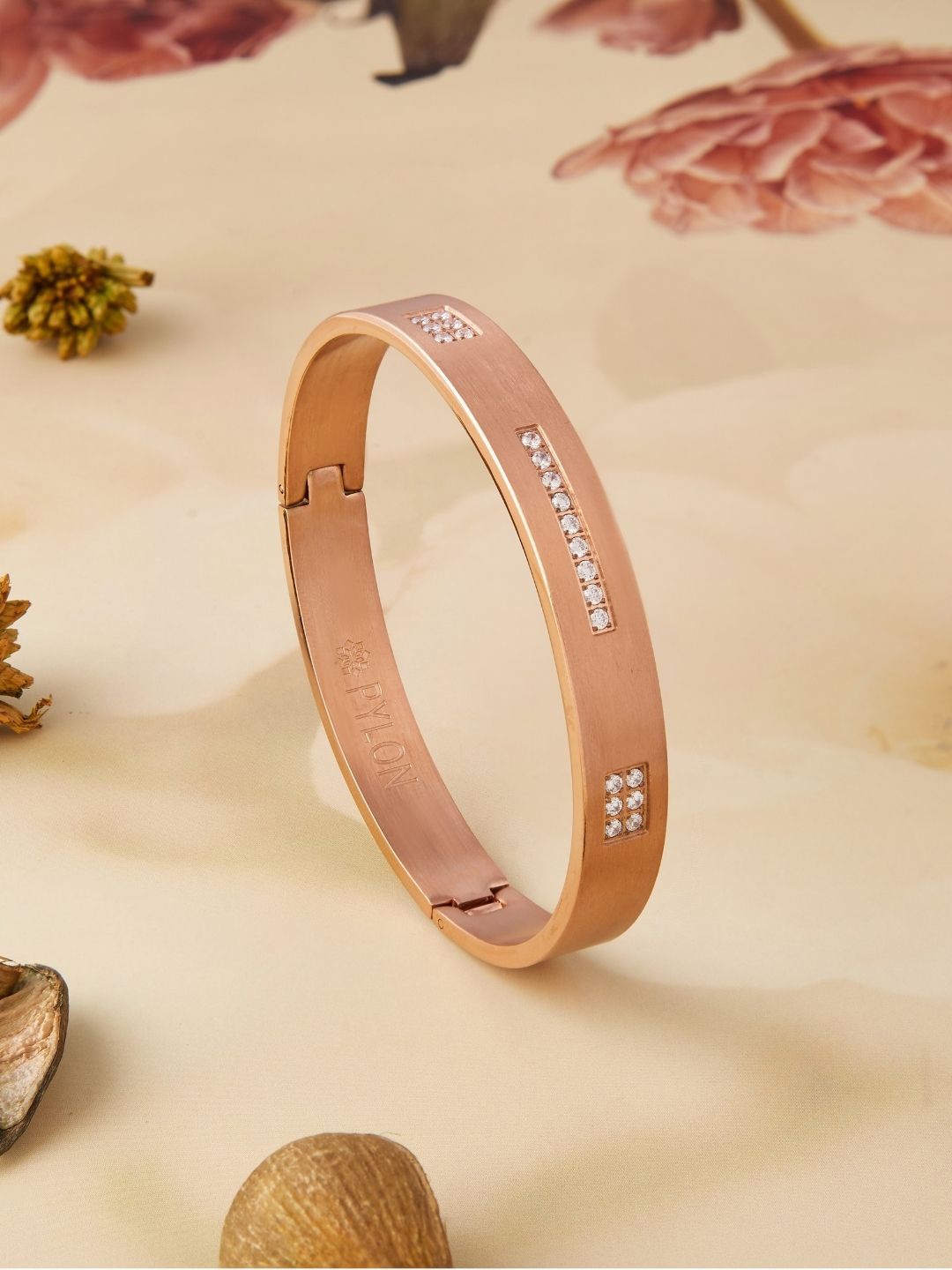 

PYLON Men American Diamond Kada Bracelet, Rose gold