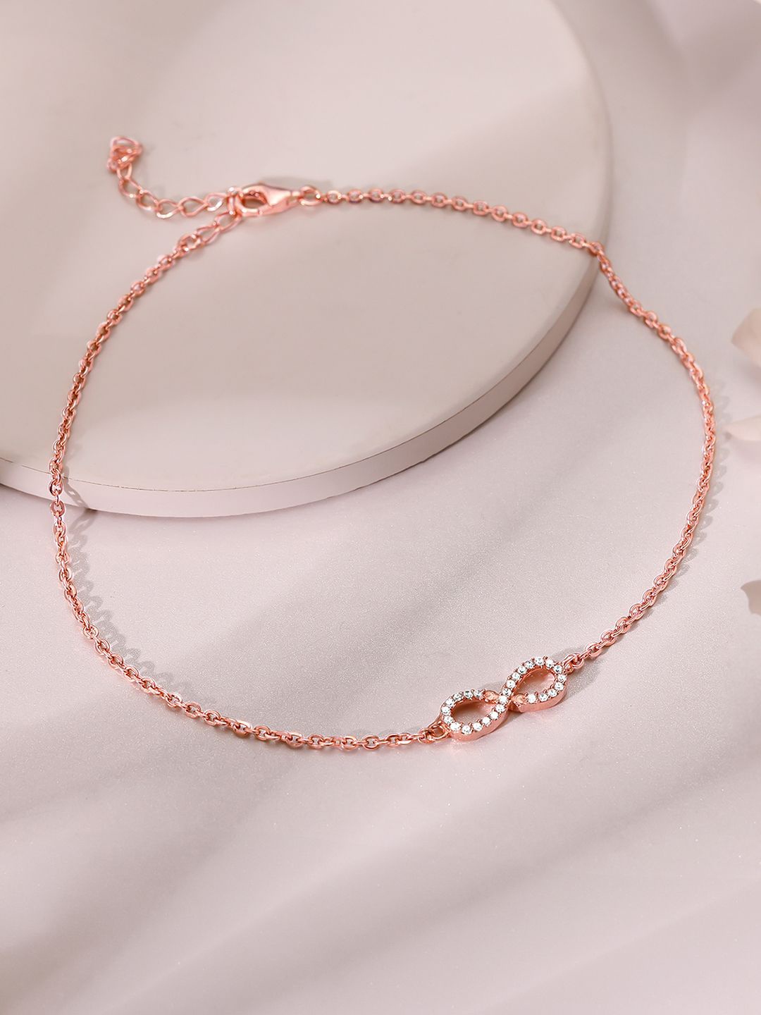 

GIVA 925 Sterling Silver Rose Gold-Plated Infinite Charm Stone Studded Anklet