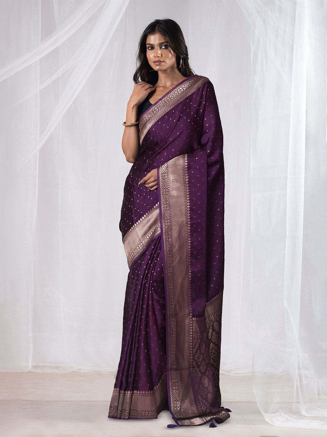 

Unnati Silks Woven Design Zari Pure Silk Banarasi Saree, Violet