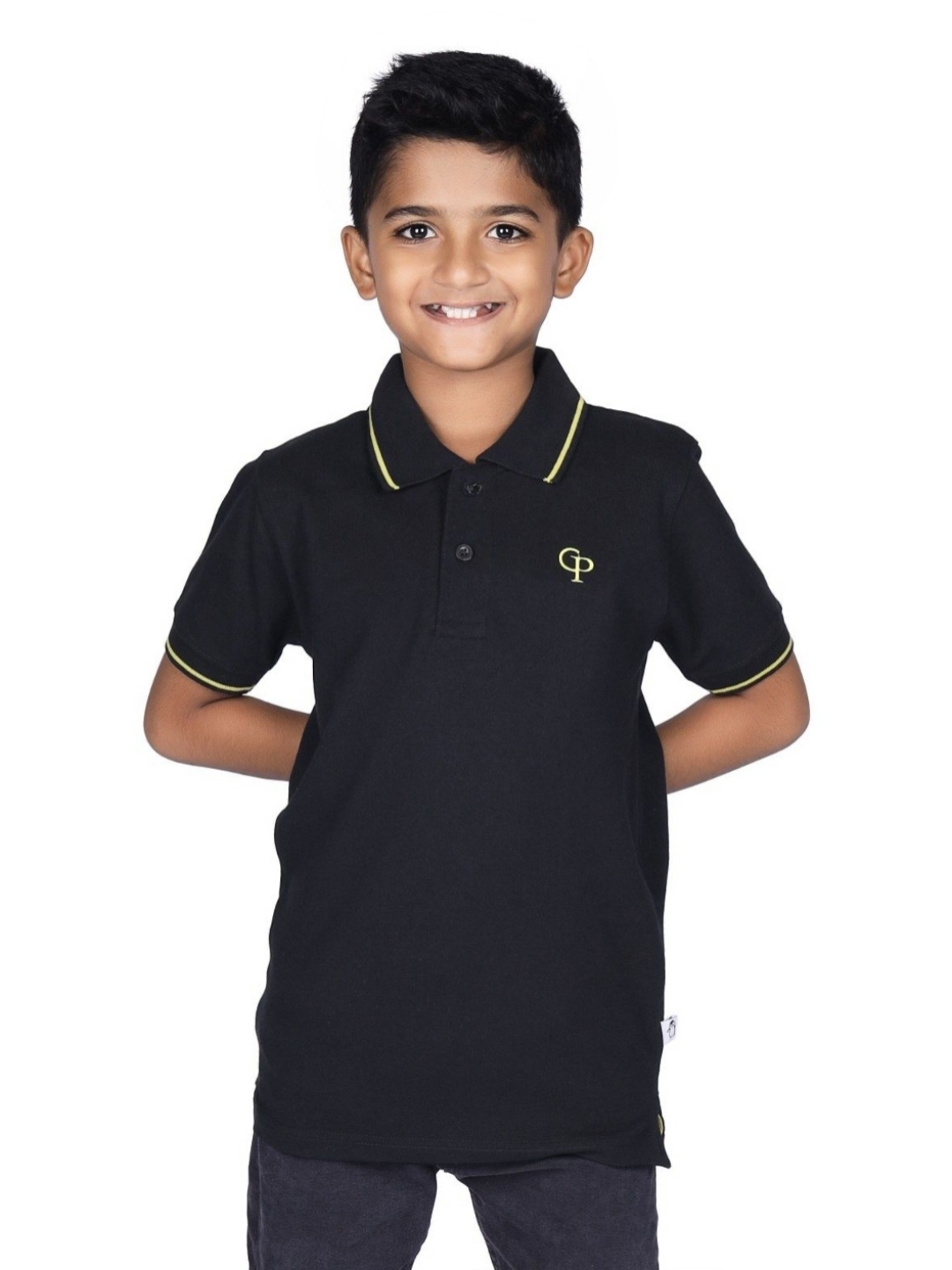 

CRAZYPENGUIN ELITE Boys Solid Polo Collar T-shirt, Black