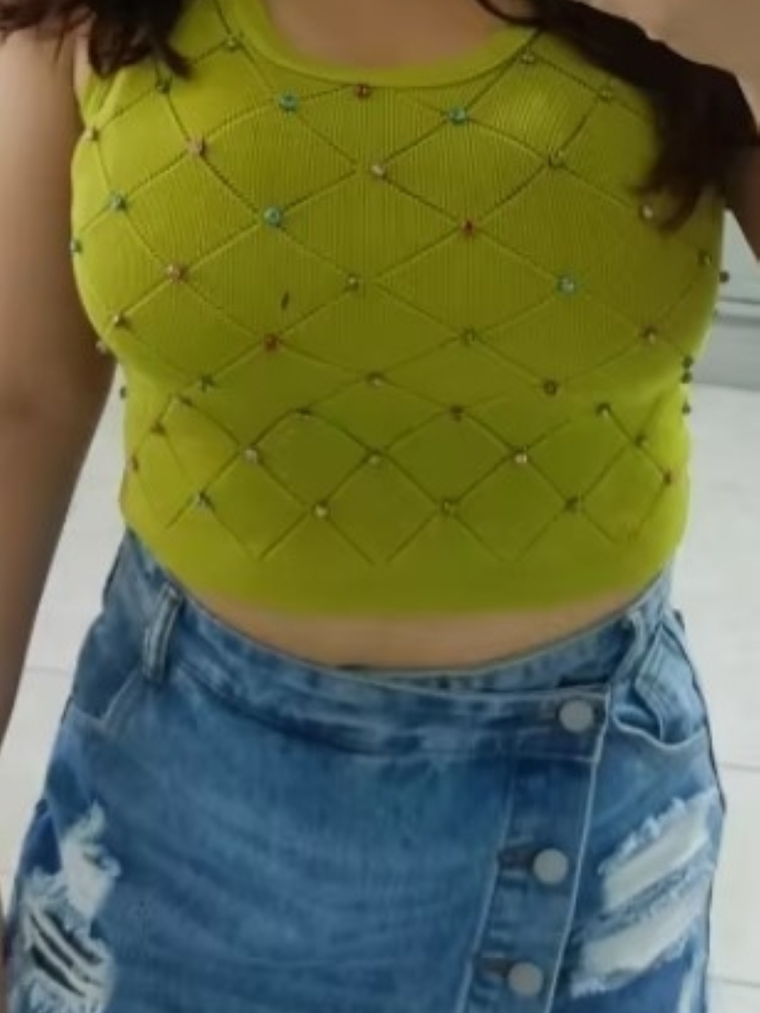

KPOP Women Polka Dot Print Crop Top, Green