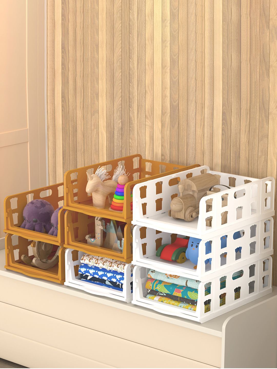 

Kuber Industries White Set of 8 Reusable Wardrobe Clothes Storage Drawer Organiser