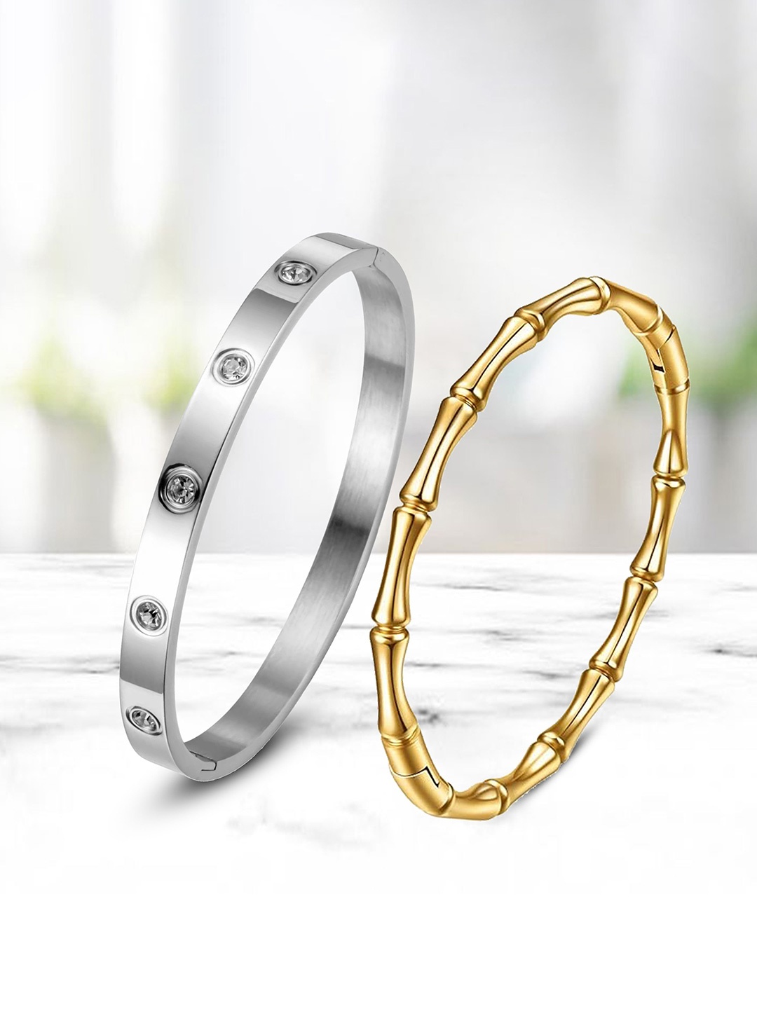 

DIVASTRI Set Of 2 American Diamond Antique Silver-Plated Bangle-Style Bracelet